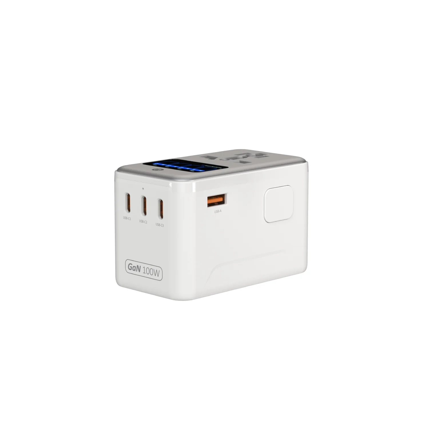 ADAM elements T100D 100W univerzális hálózati utazó adapter kijelzővel - ezüst