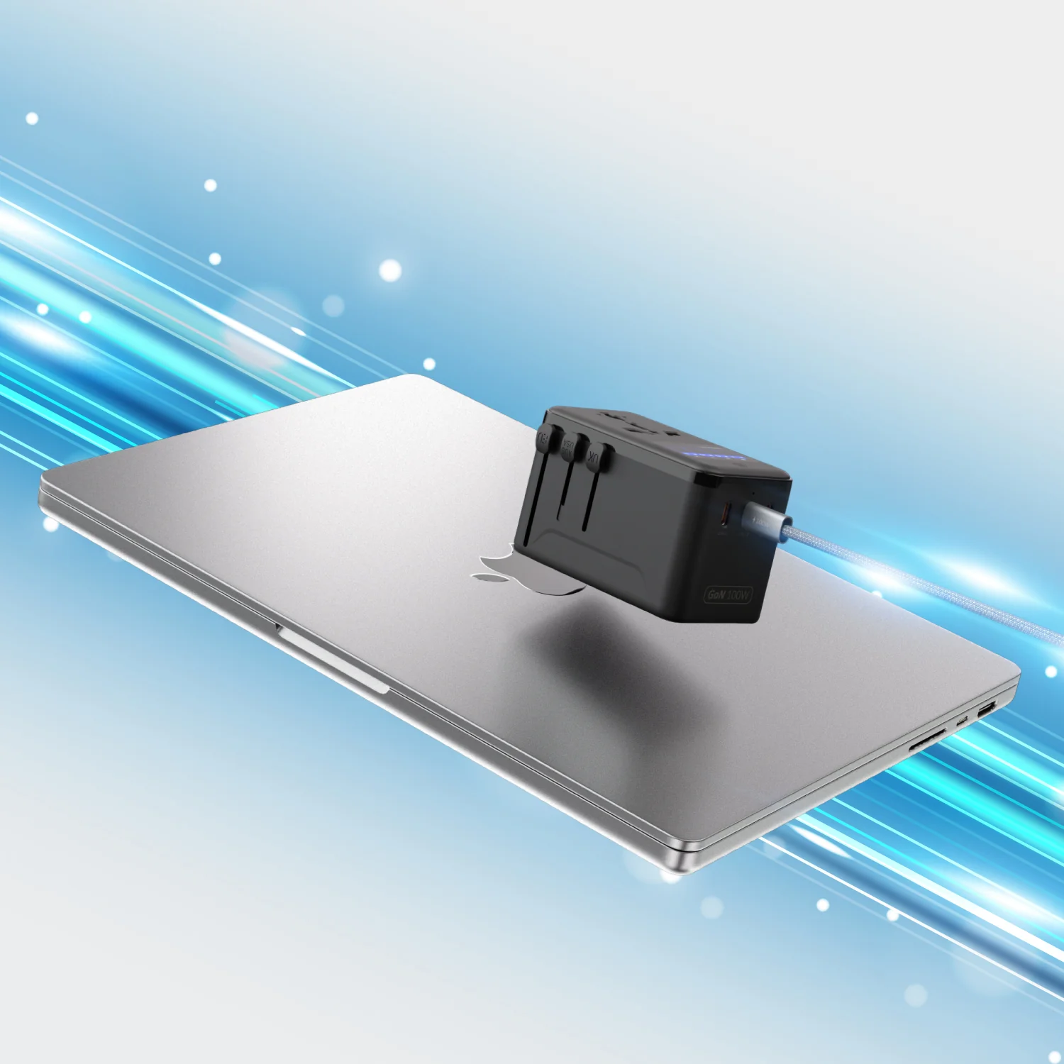 ADAM elements T100D 100W univerzális hálózati utazó adapter kijelzővel - szürke