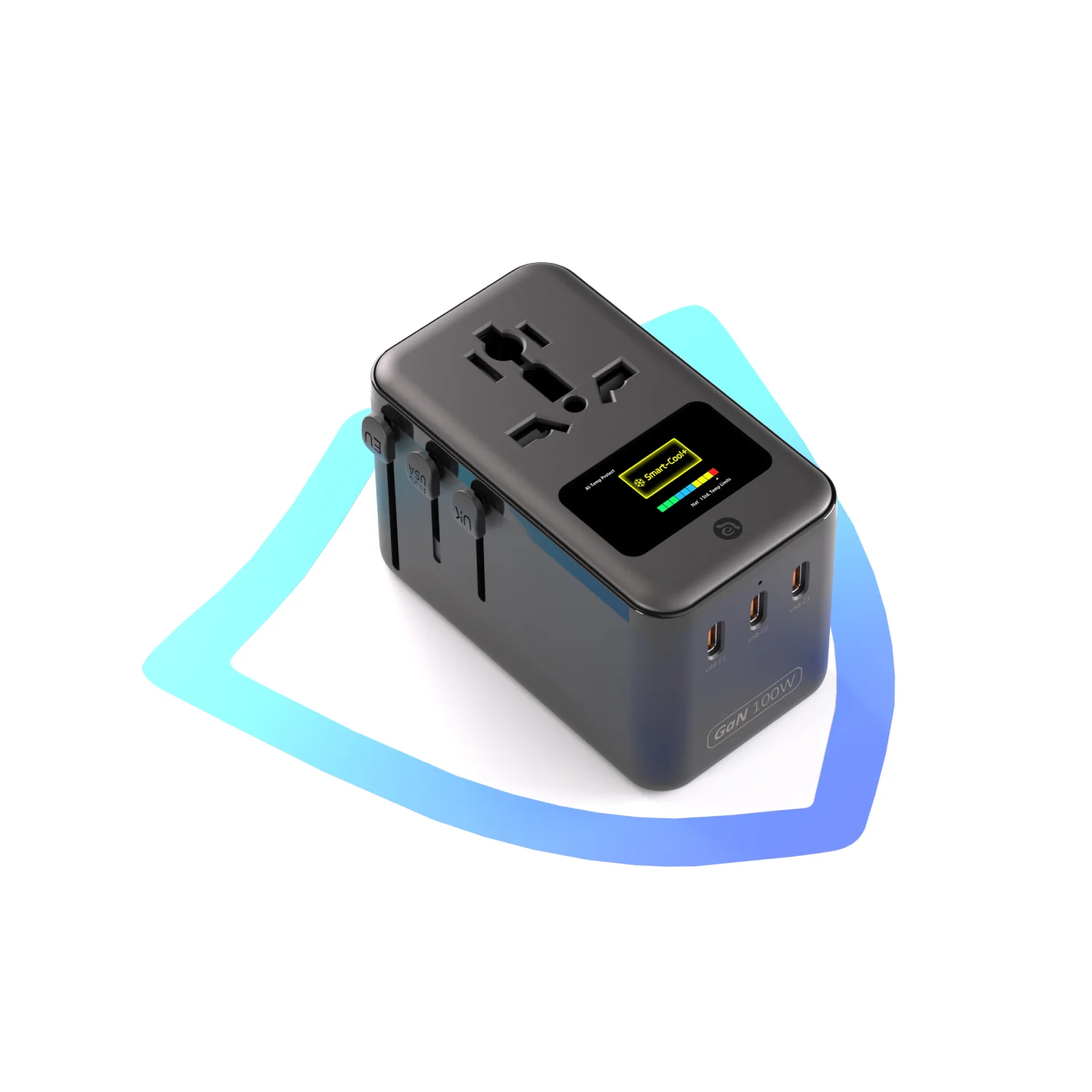 ADAM elements T100D 100W univerzális hálózati utazó adapter kijelzővel - szürke