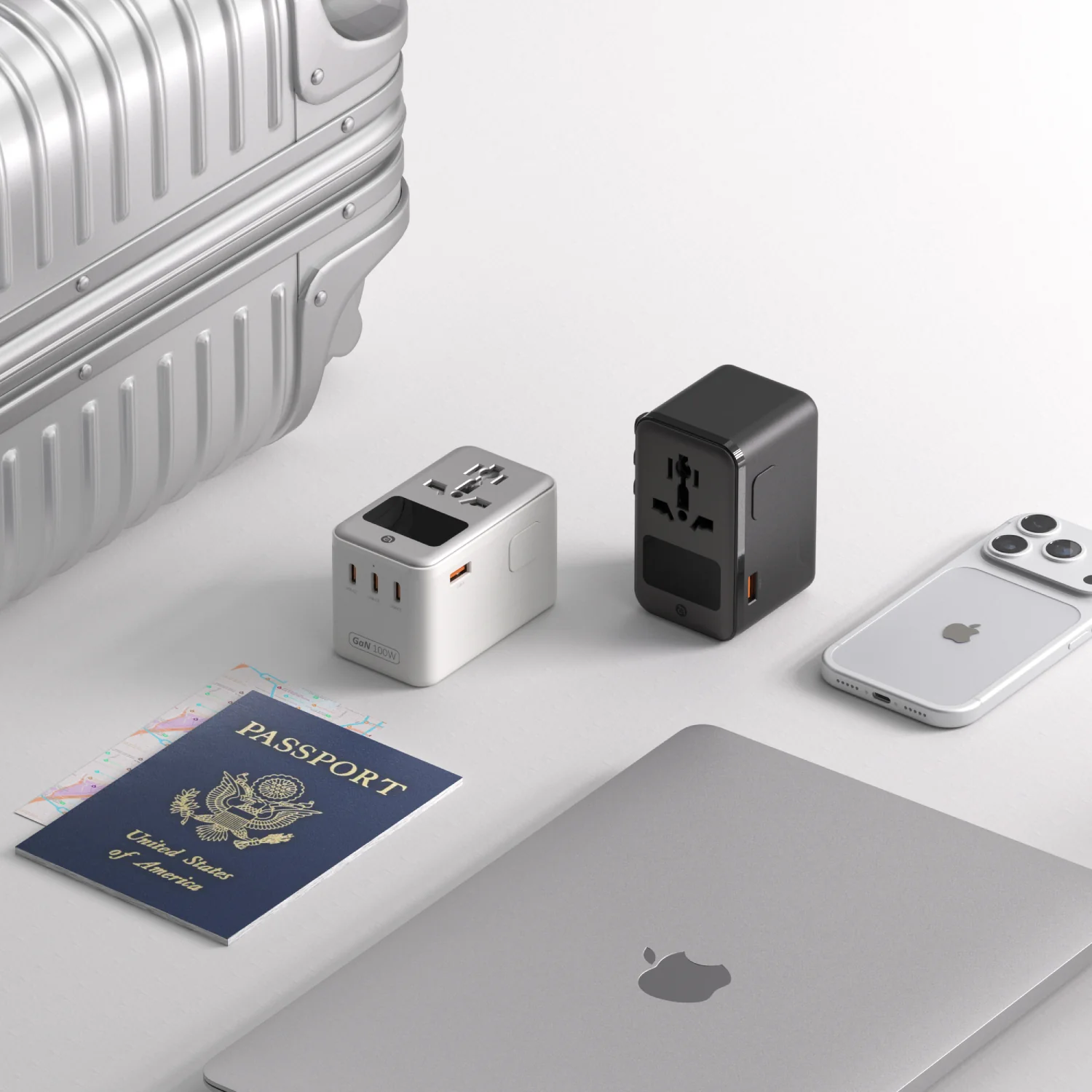 ADAM elements T100D 100W univerzális hálózati utazó adapter kijelzővel - szürke
