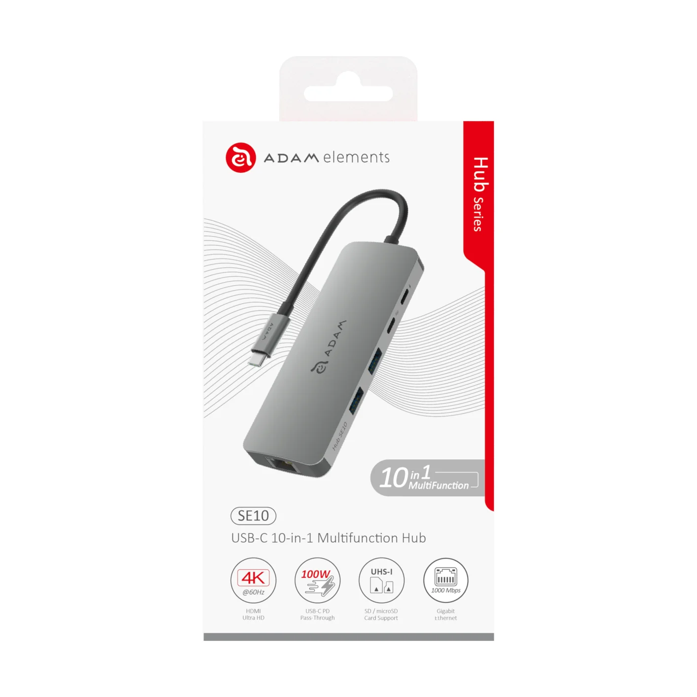 ADAM elements Hub SE10 USB-C 10-in-1 multifunkciós hub - szürke