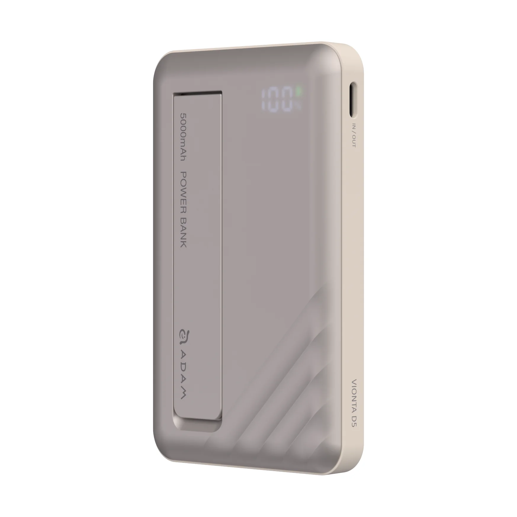 ADAM elements VIONTA D5 Qi2 solid state-akkumulátoros powerbank támasztóval, 5000mAh - tejeskávé