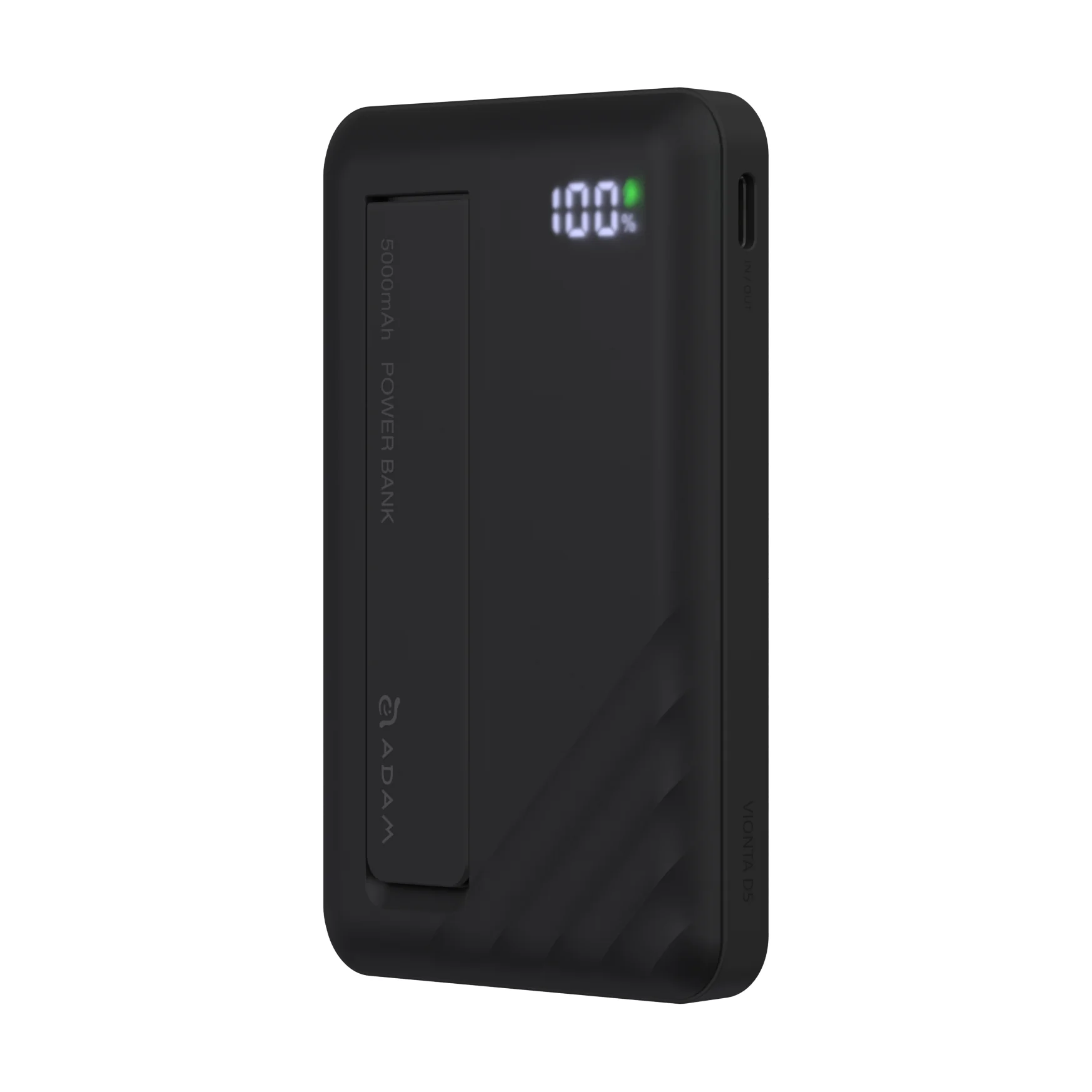 ADAM elements VIONTA D5 Qi2 solid state-akkumulátoros powerbank támasztóval, 5000mAh - fekete
