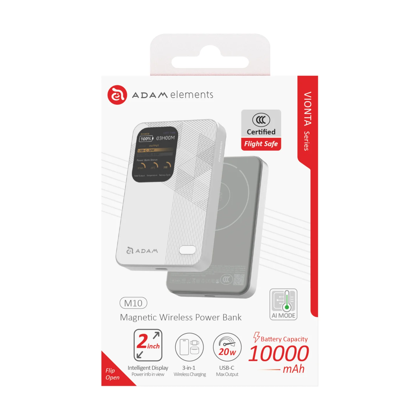 ADAM elements VIONTA M10 10 000 mAh mágneses vezeték nélküli powerbank - fehér