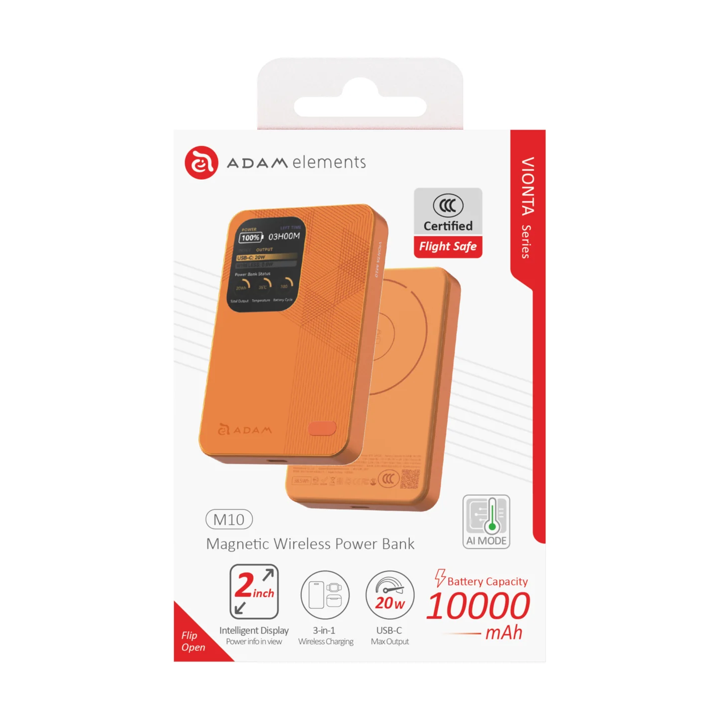ADAM elements VIONTA M10 10 000 mAh mágneses vezeték nélküli powerbank - narancssárga