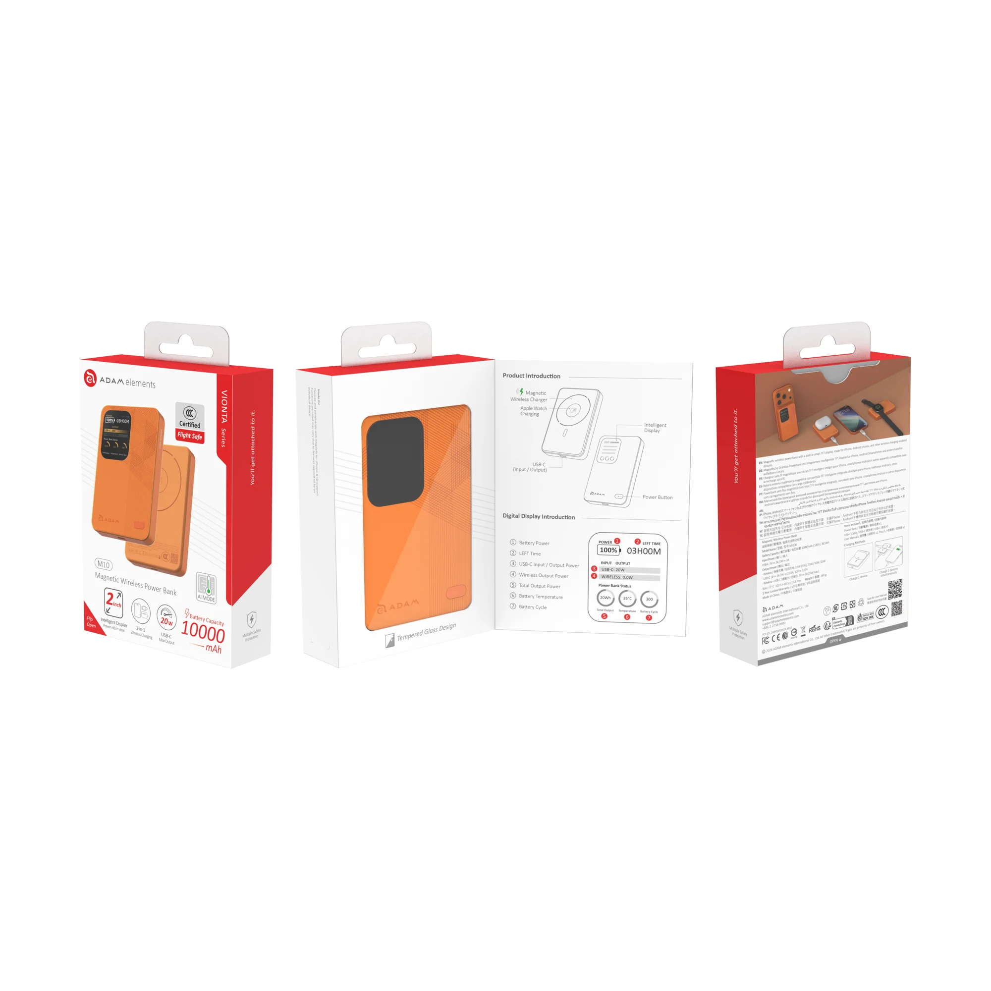 ADAM elements VIONTA M10 10 000 mAh mágneses vezeték nélküli powerbank - narancssárga