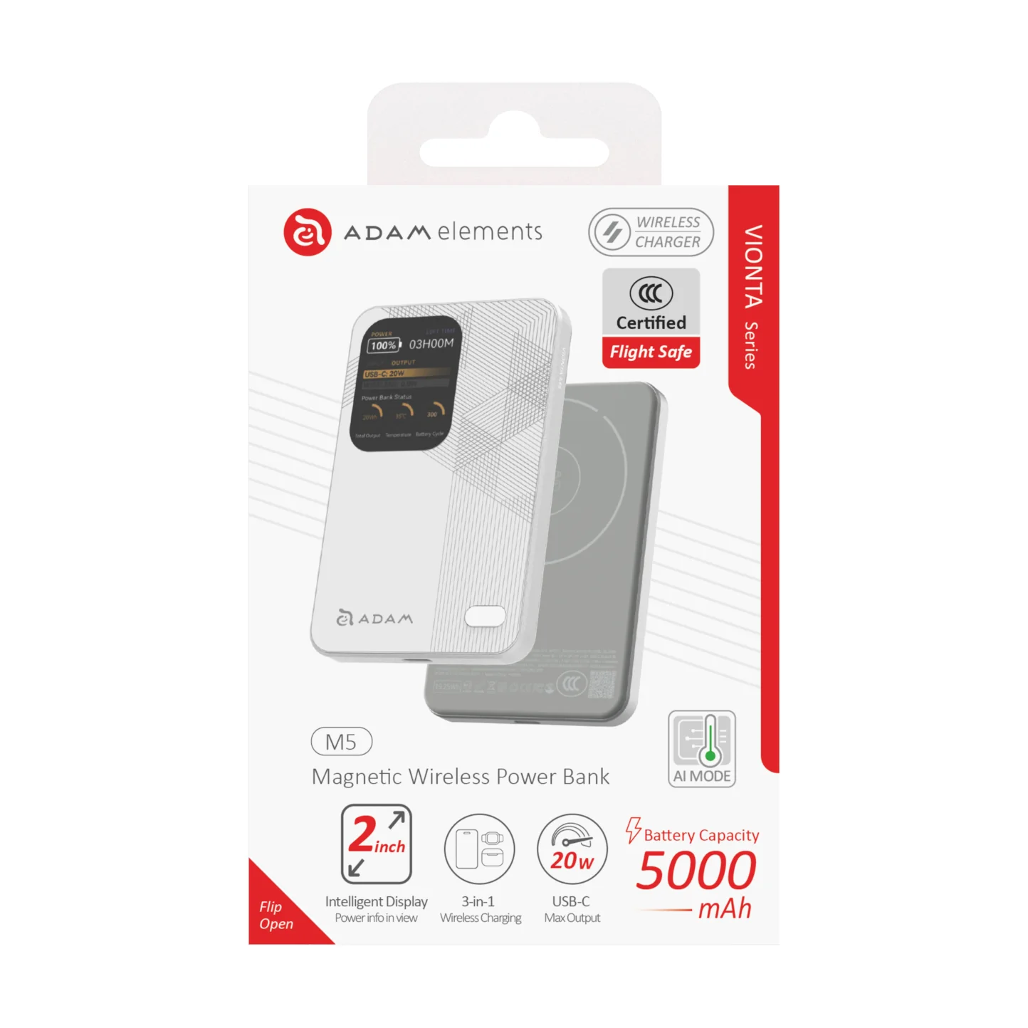 ADAM elements VIONTA M5 5000 mAh mágneses vezeték nélküli powerbank - fehér