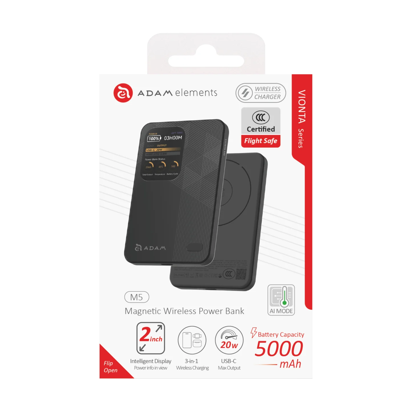 ADAM elements VIONTA M5 5000 mAh mágneses vezeték nélküli powerbank - fekete