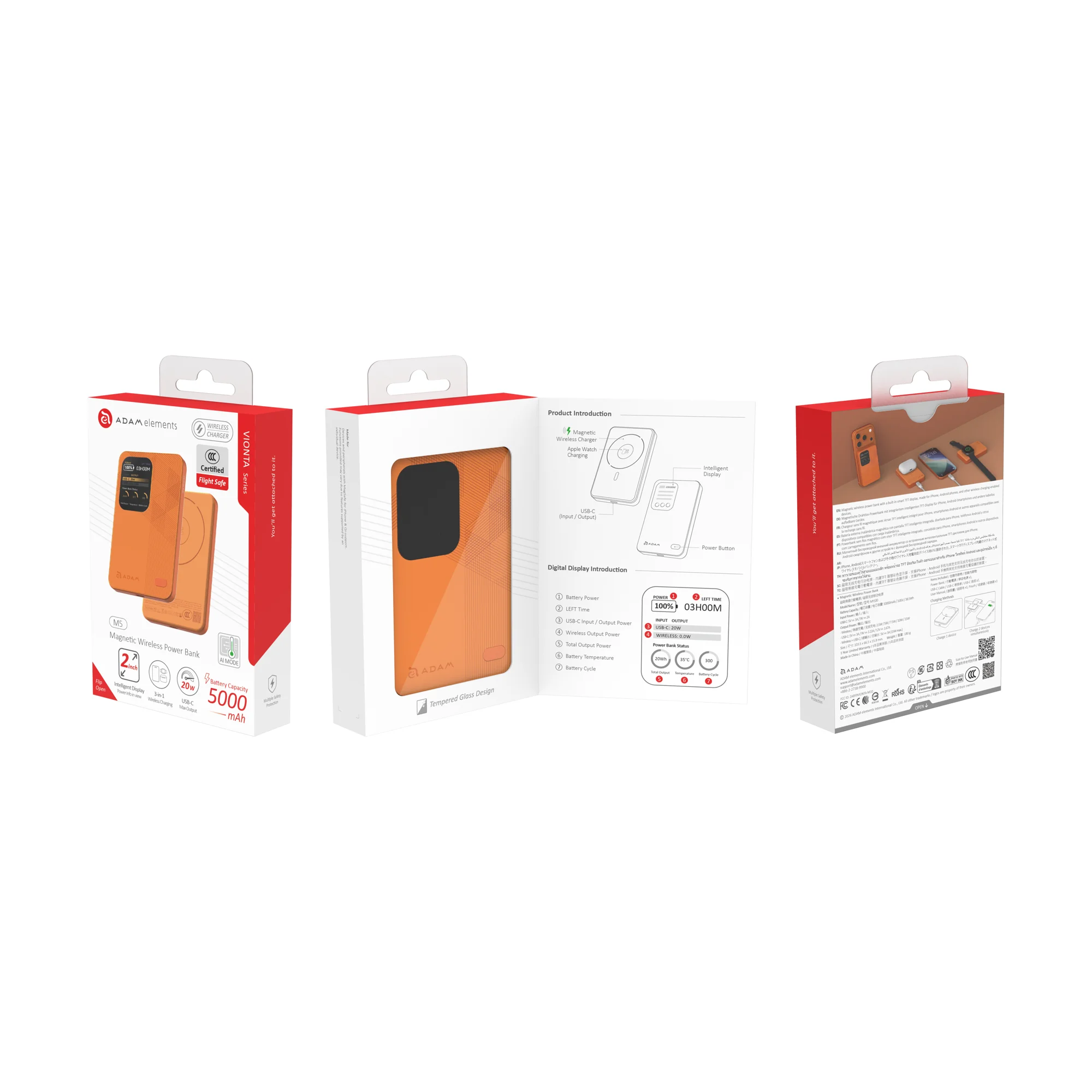 ADAM elements VIONTA M5 5000 mAh mágneses vezeték nélküli powerbank - narancssárga
