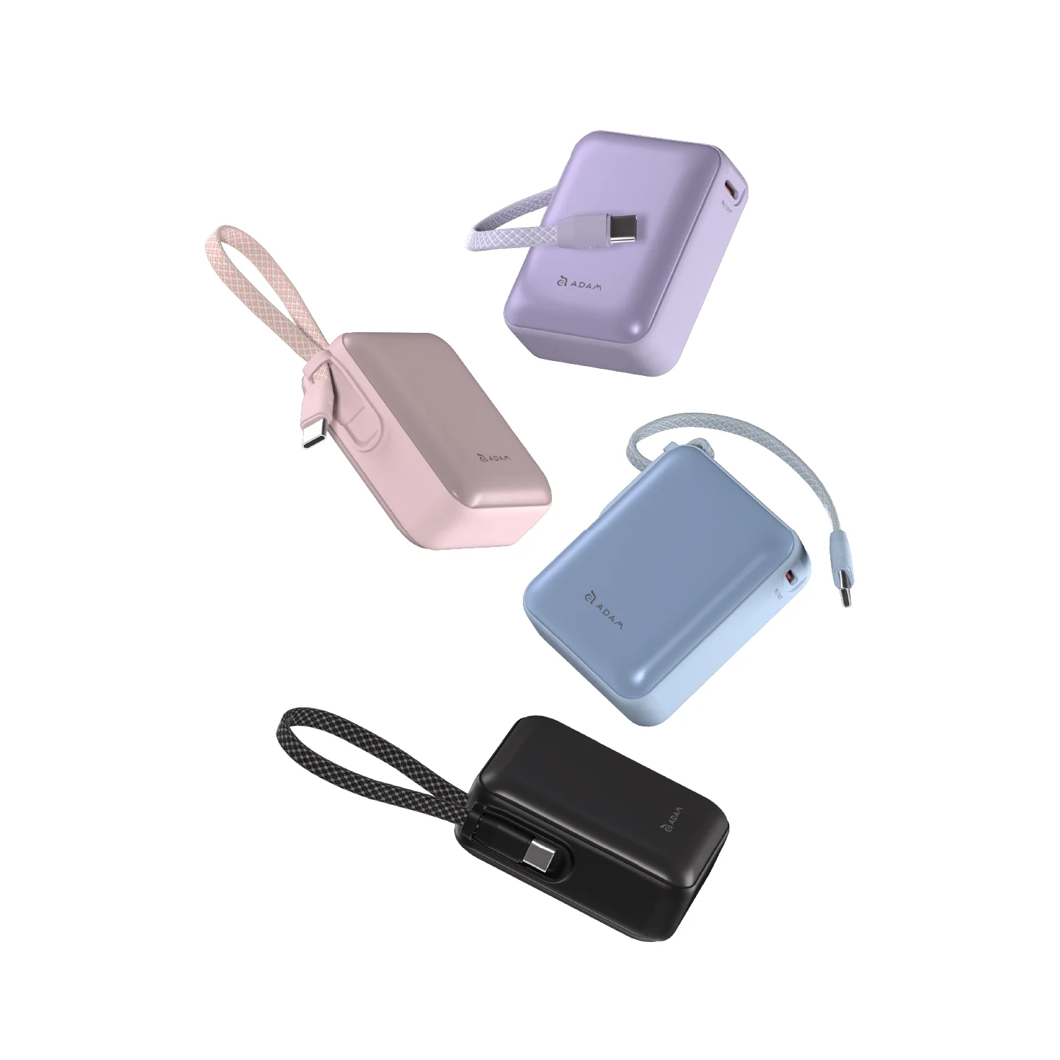 ADAM elements VIONTA Q 10 000 mAh kompakt powerbank beépített kábellel - lila