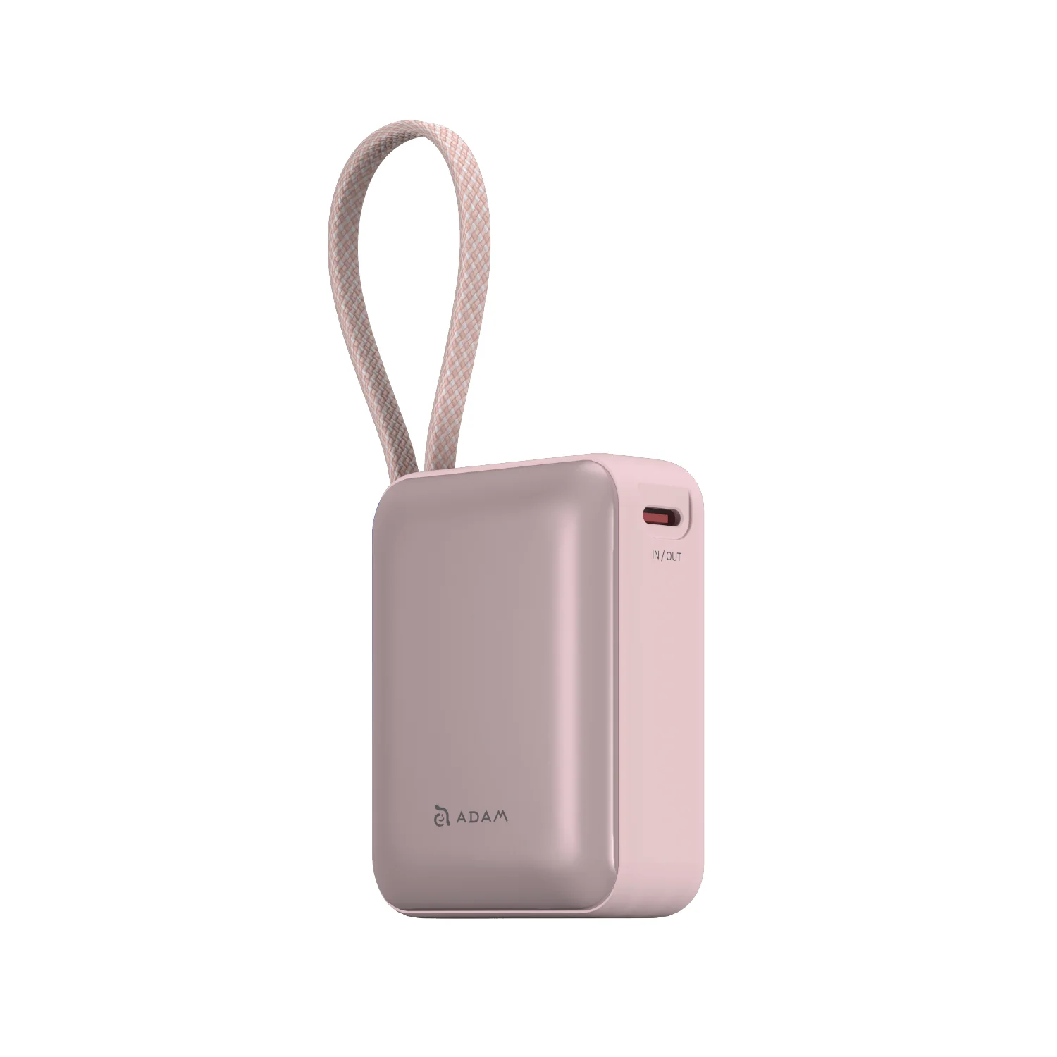 ADAM elements VIONTA Q 10 000 mAh kompakt powerbank beépített kábellel - rózsaszín