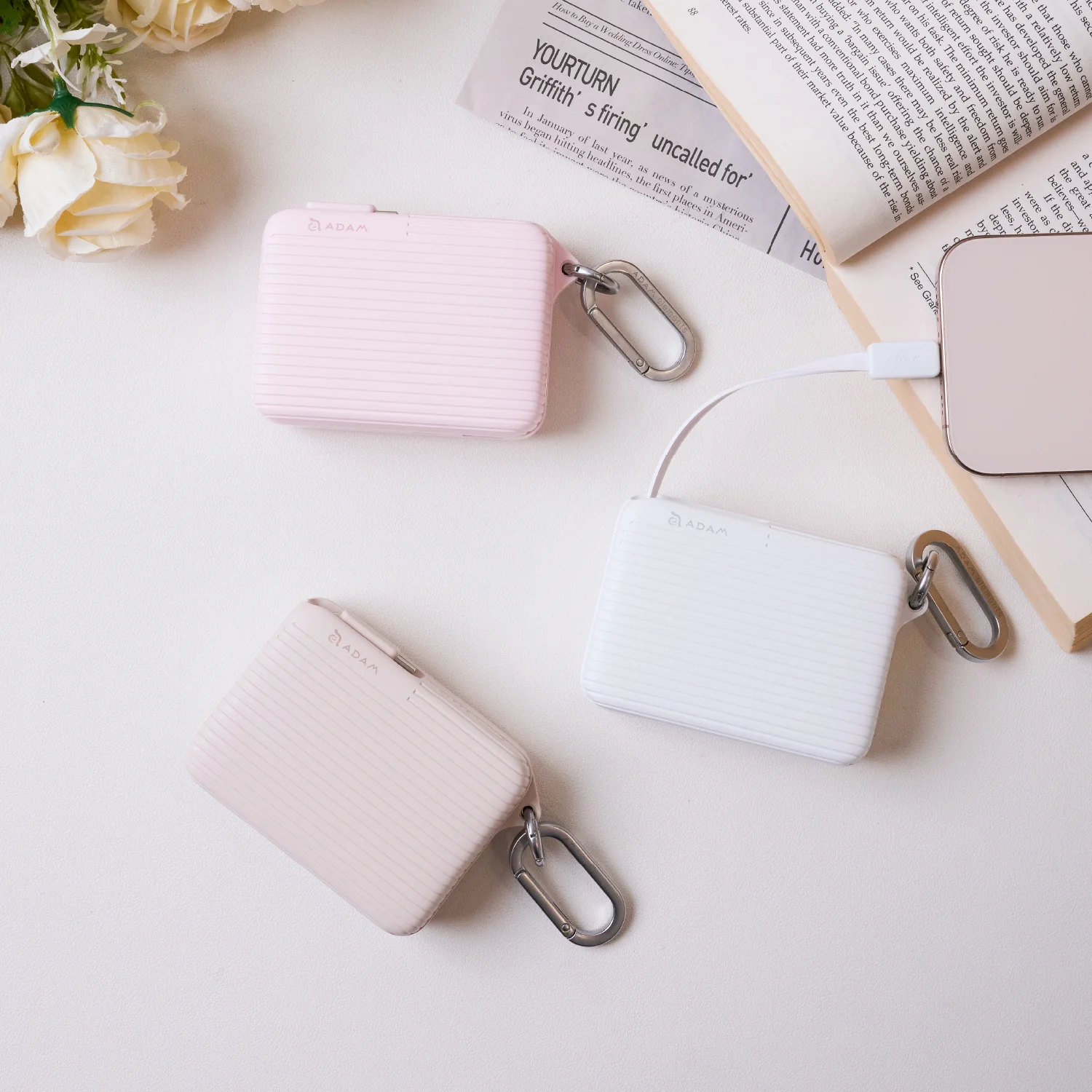 ADAM elements VIONTA T1S 10000mAh solid state-akkumulátoros powerbank beépített kábellel - tejeskávé