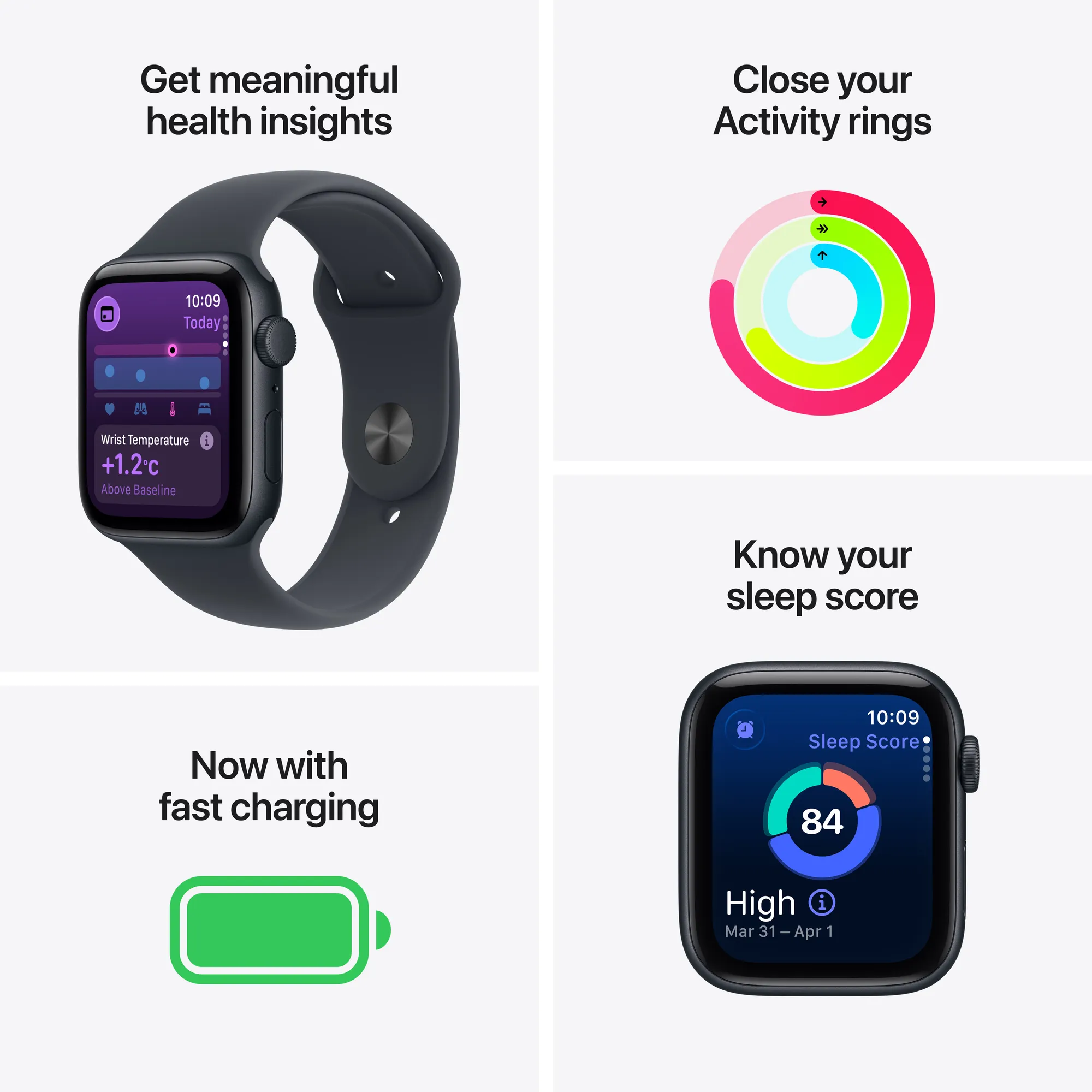 Apple Watch SE 3 GPS, 44 mm-es éjfekete alumíniumtok, fekete sportszíj – ML