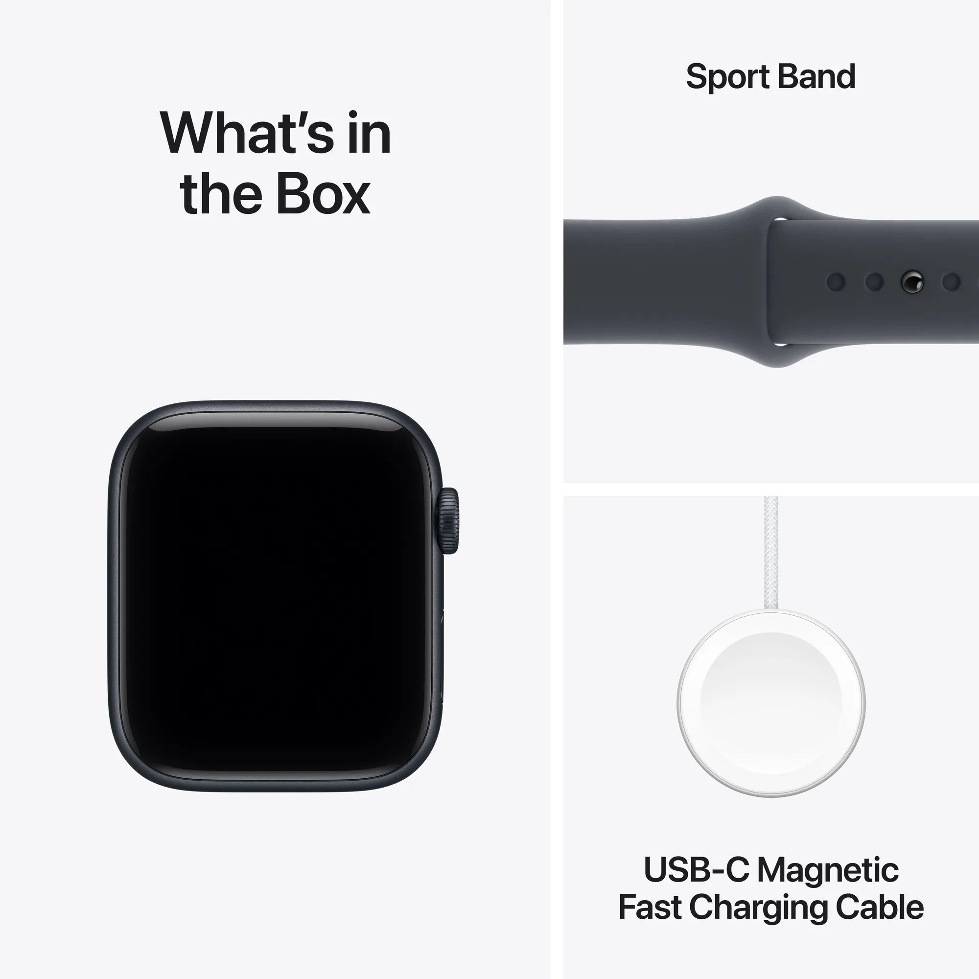 Apple Watch SE 3 GPS, 44 mm-es éjfekete alumíniumtok, fekete sportszíj – ML