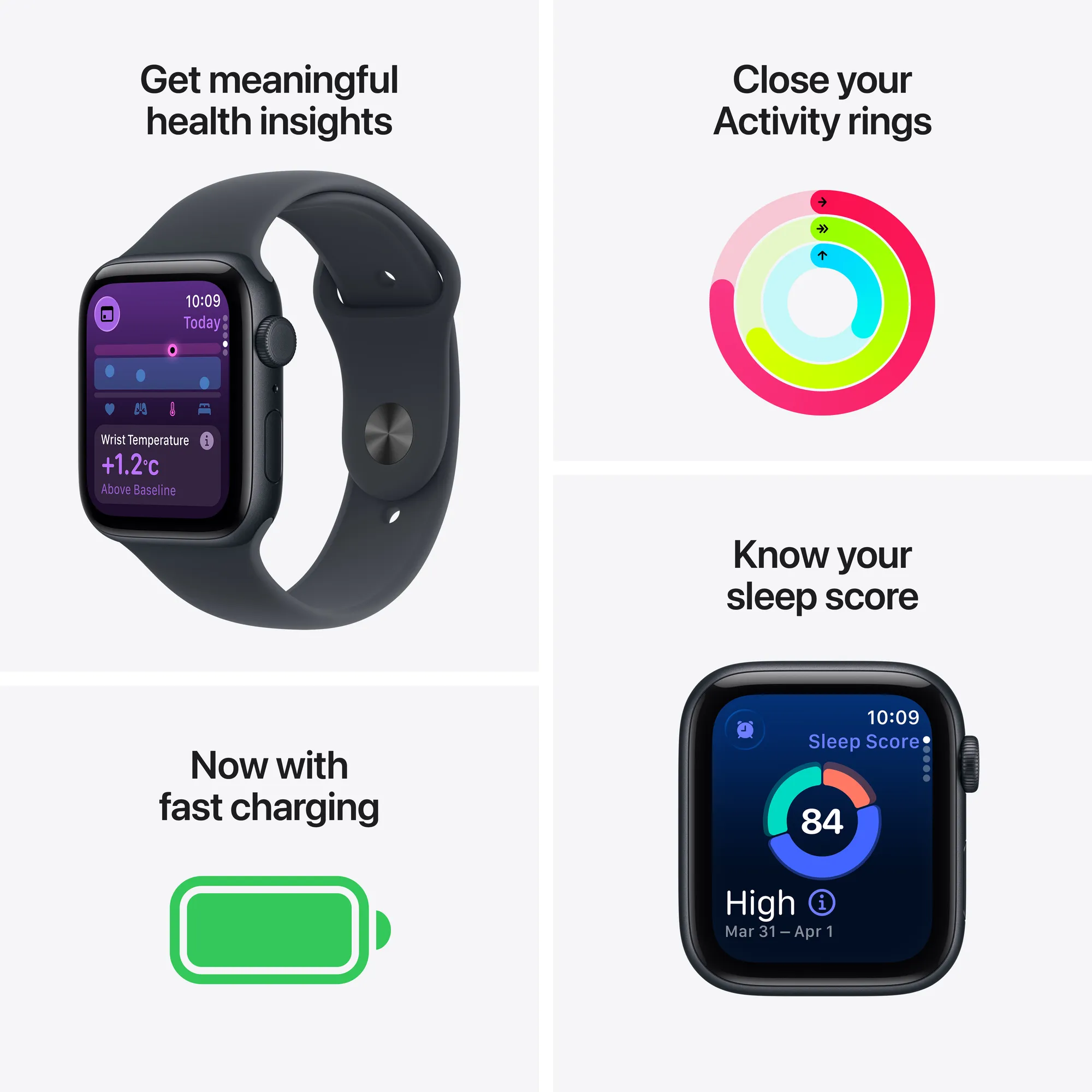 Apple Watch SE 3 GPS + Cellular, 44 mm-es éjfekete alumíniumtok, fekete sportszíj – ML