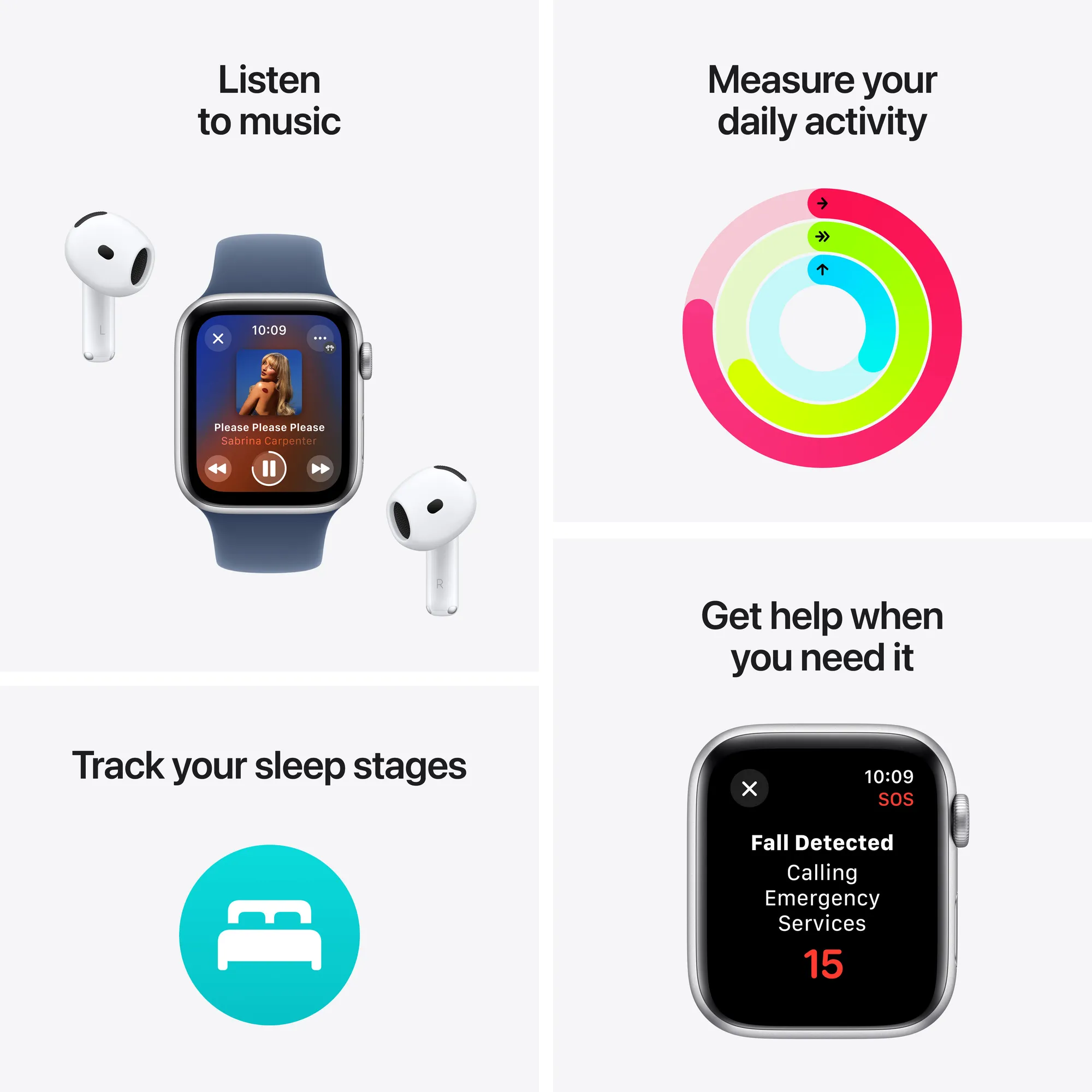 Apple Watch SE GPS, 40 mm-es csillagfény alumíniumtok, csillagfény sportszíj – M/L