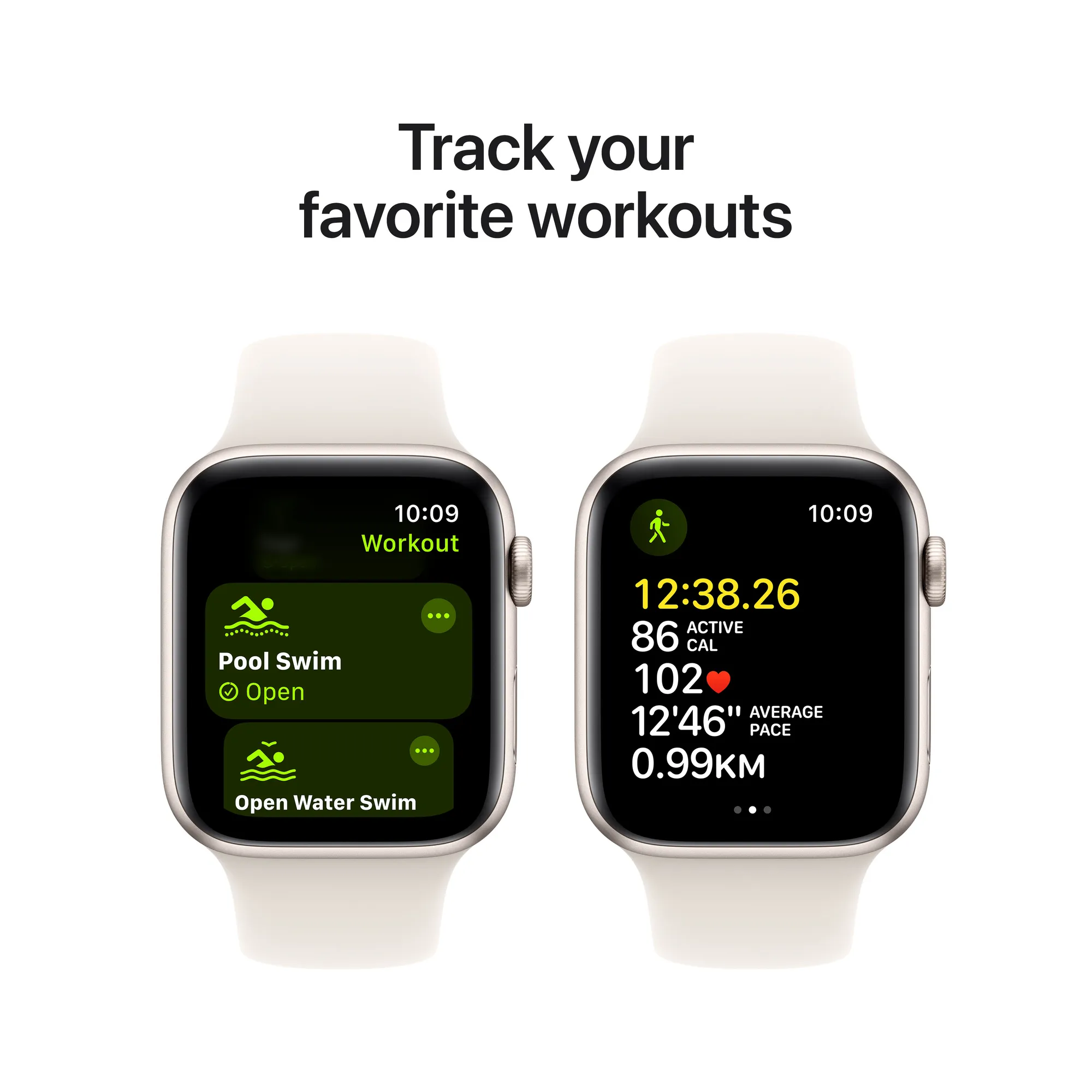 Apple Watch SE GPS, 40 mm-es csillagfény alumíniumtok, csillagfény sportszíj – M/L