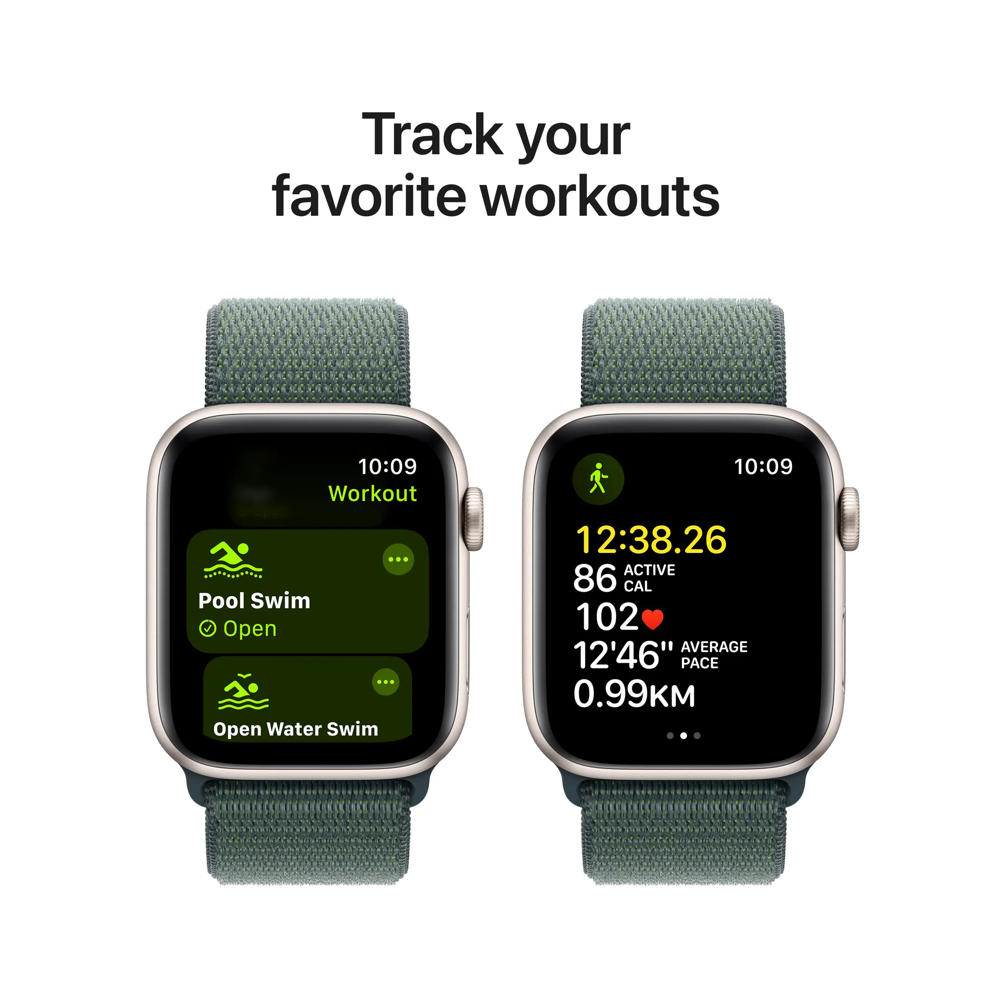 Apple Watch SE GPS + Cellular, 40 mm-es csillagfény alumíniumtok, tózöld sportpánt