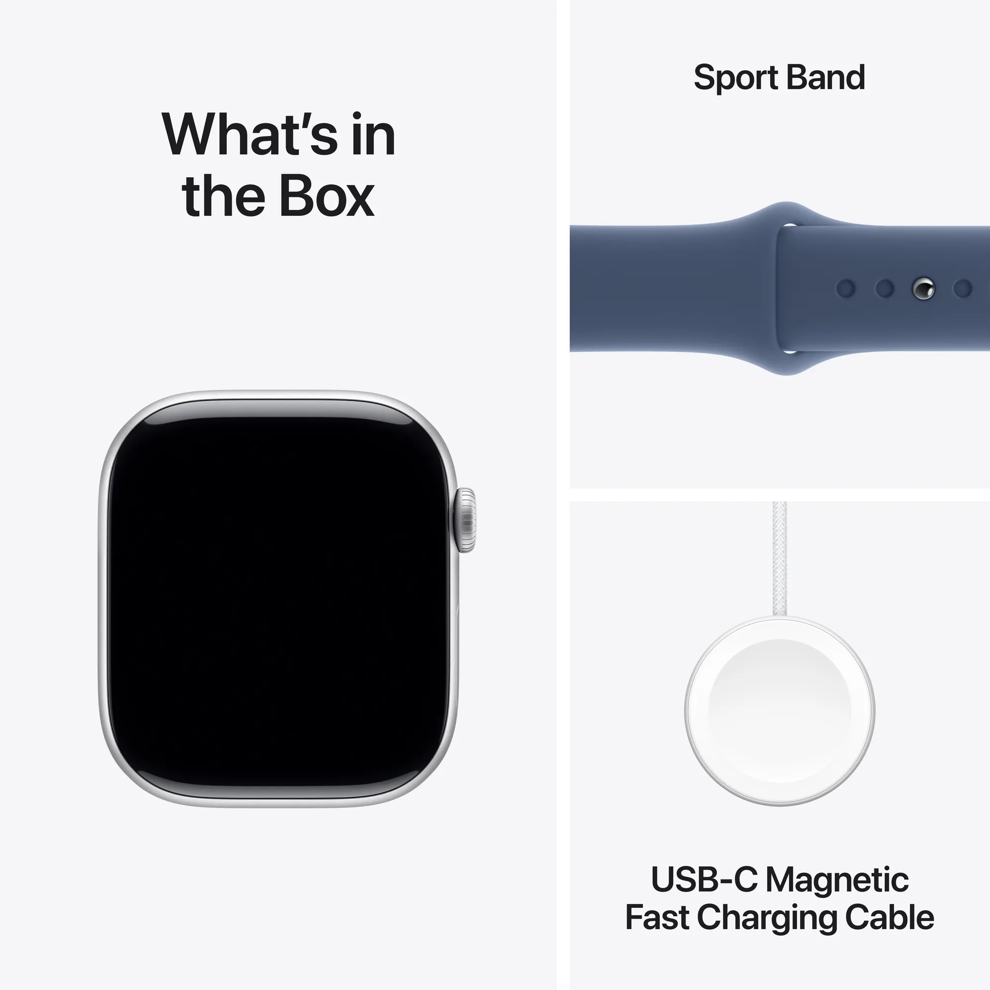 Apple Watch Series 10 GPS, 42 mm-es ezüstszínű alumíniumtok, denim sportszíj - M/L