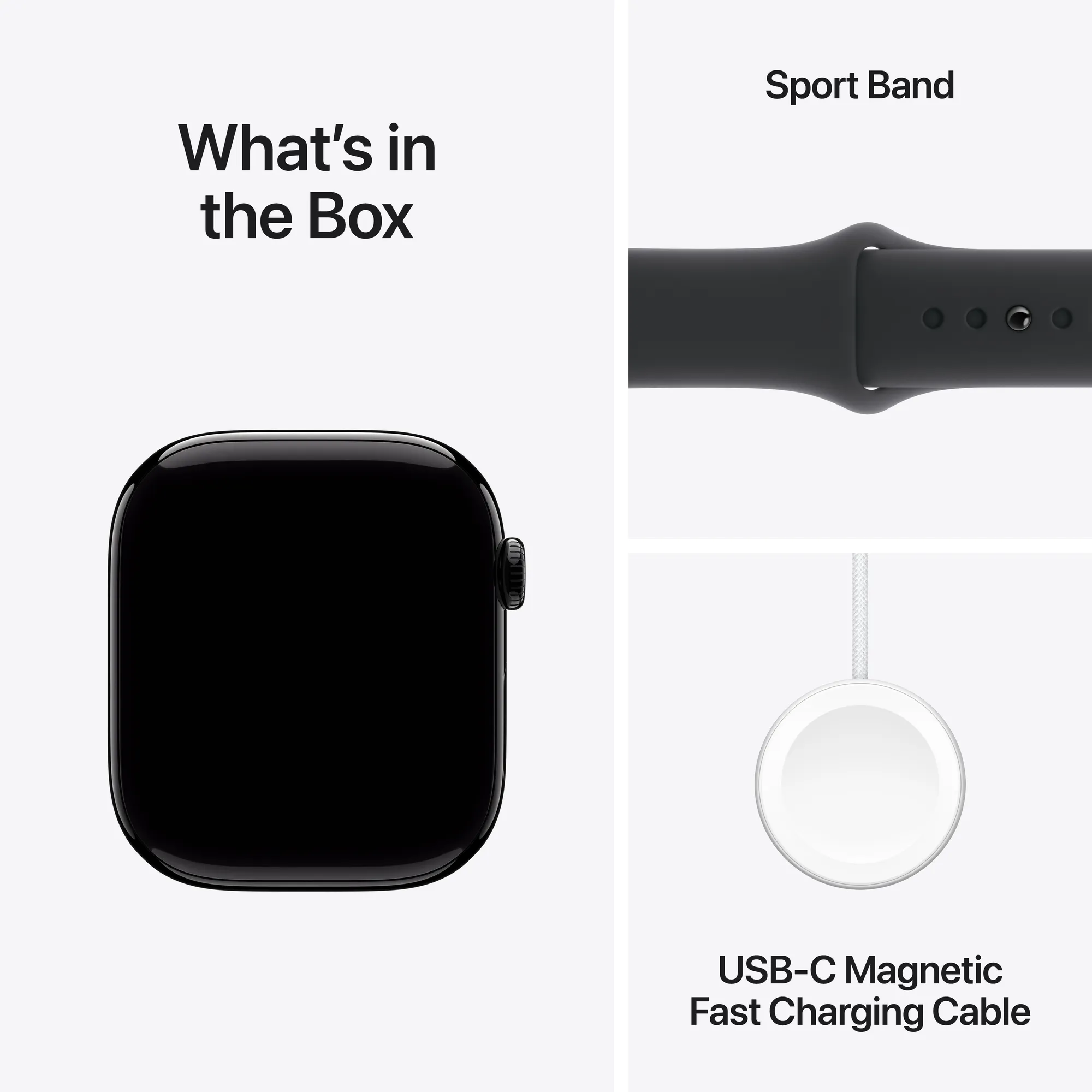 Apple Watch Series 10 GPS, 42 mm-es kozmoszfekete alumíniumtok, fekete sportszíj - S/M