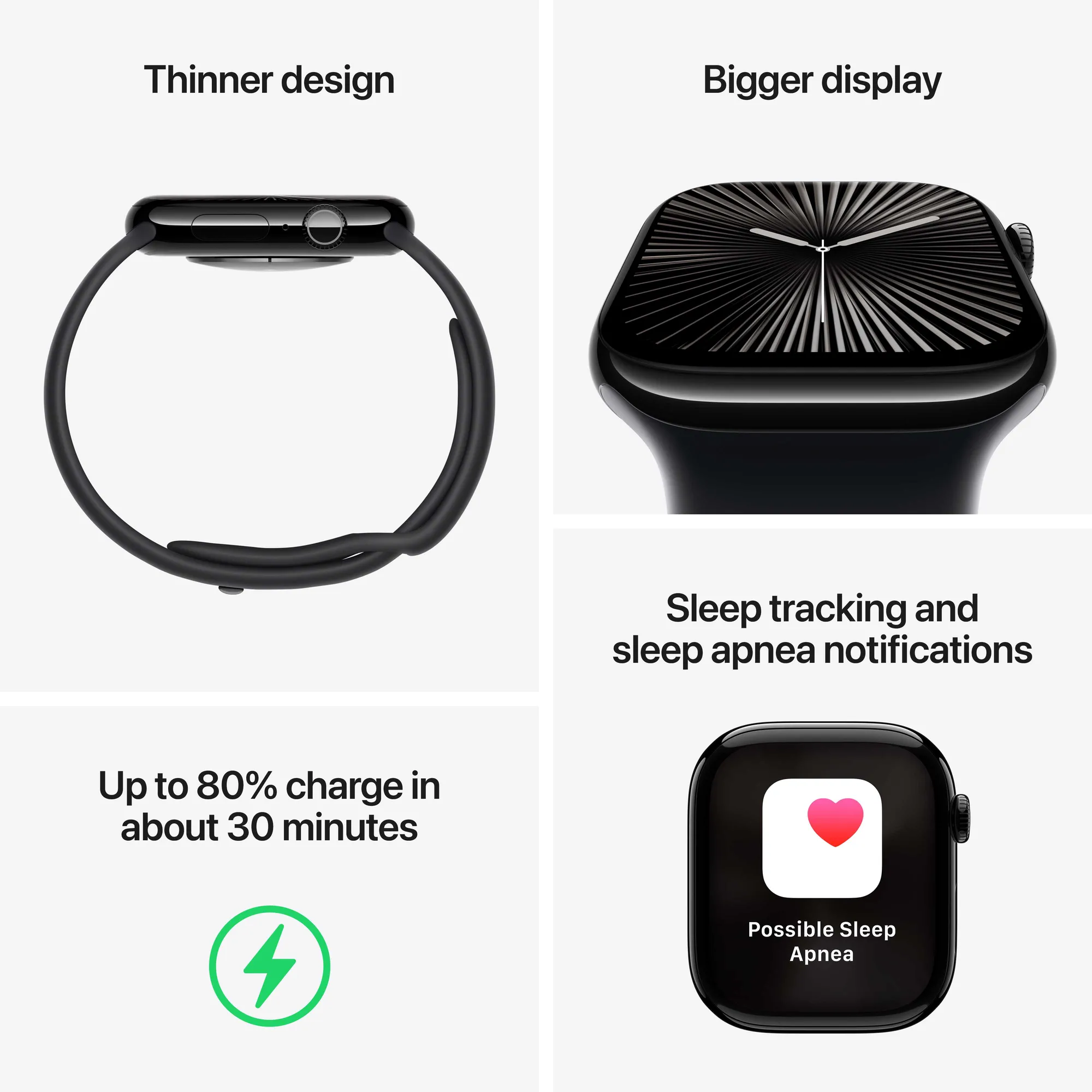 Apple Watch Series 10 GPS, 42 mm-es kozmoszfekete alumíniumtok, tinta sportpánt