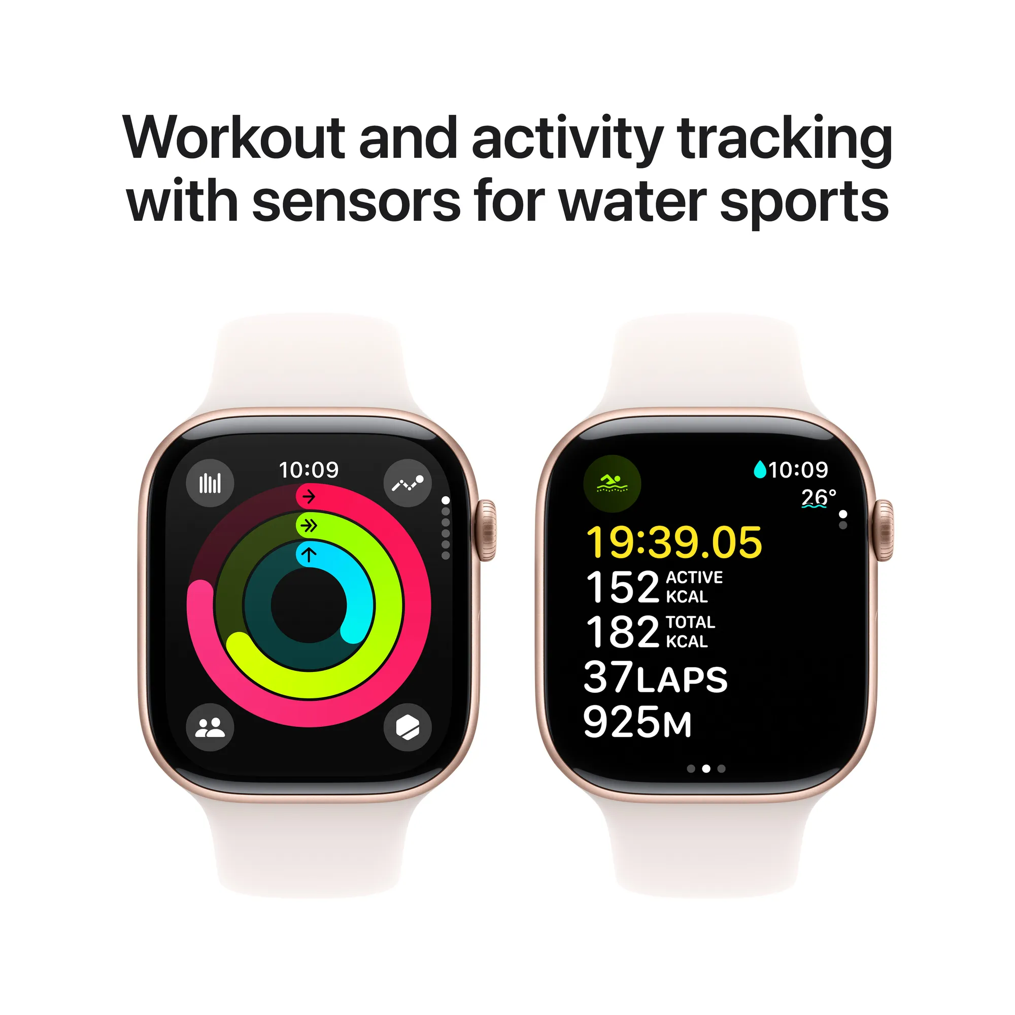 Apple Watch Series 10 GPS, 42 mm-es rozéarany alumíniumtok, lágy rózsaszín sportszíj - M/L