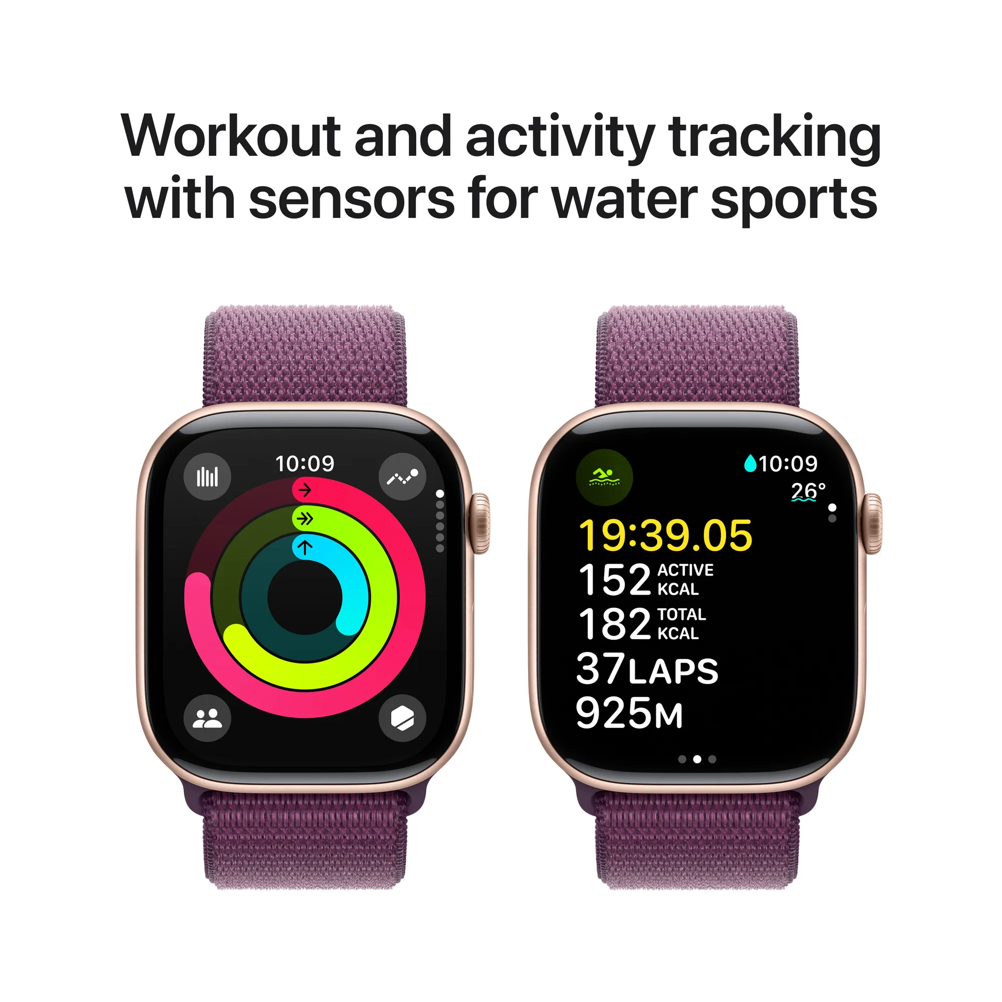 Apple Watch Series 10 GPS, 42 mm-es rozéarany alumíniumtok, szilva sportpánt