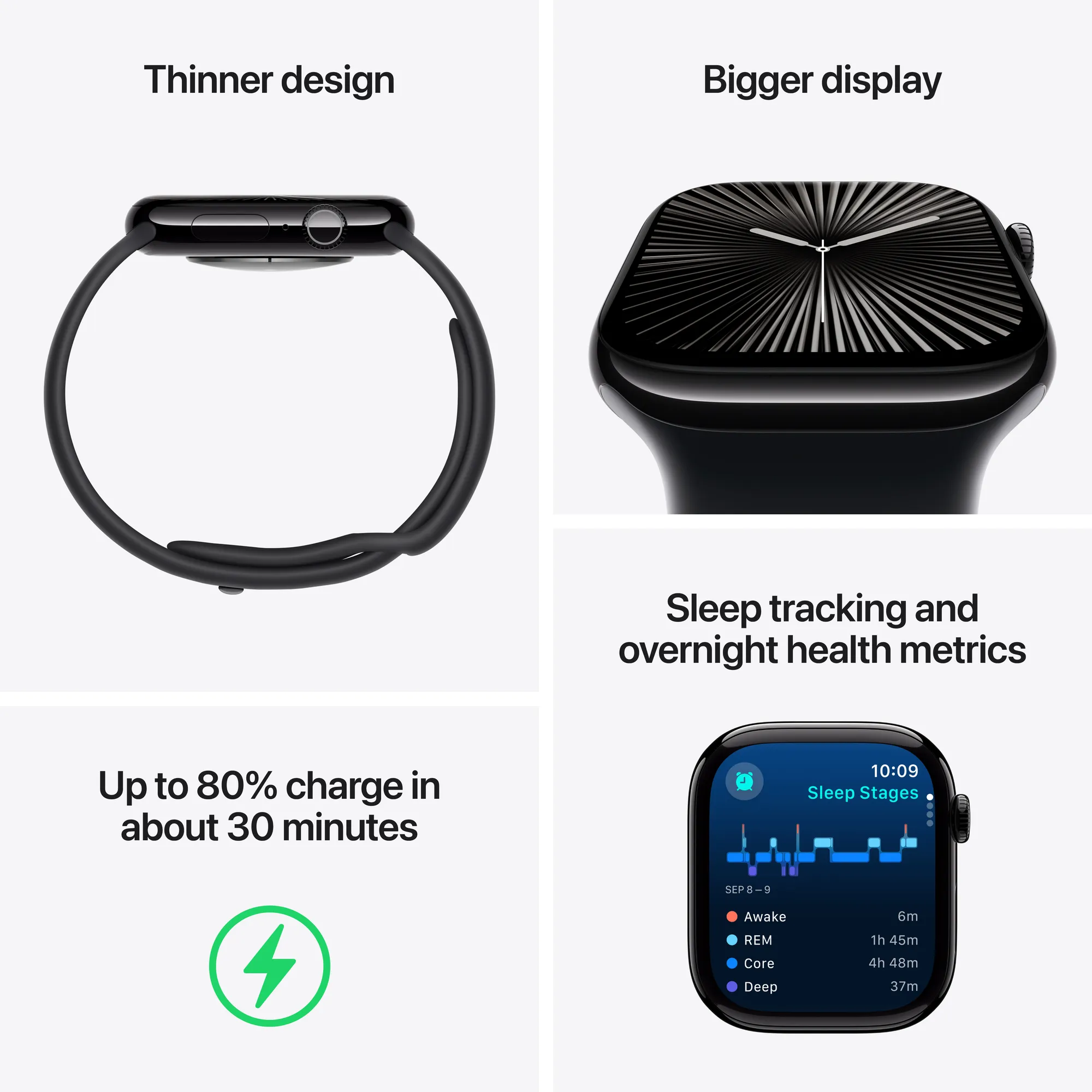 Apple Watch Series 10 GPS + Cellular, 42 mm-es natúr titántok, kőszürke sportszíj - M/L