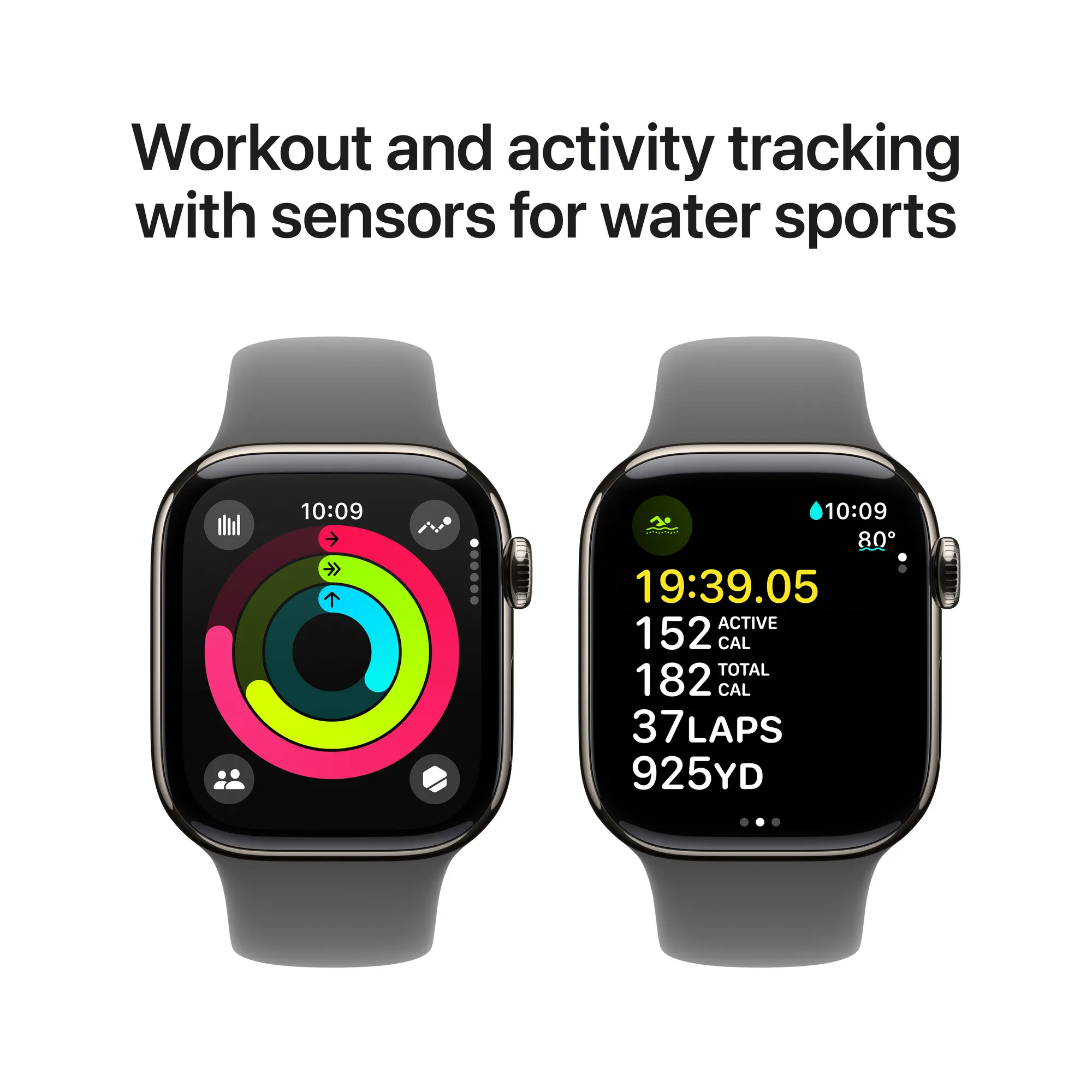 Apple Watch Series 10 GPS + Cellular, 42 mm-es natúr titántok, kőszürke sportszíj - M/L