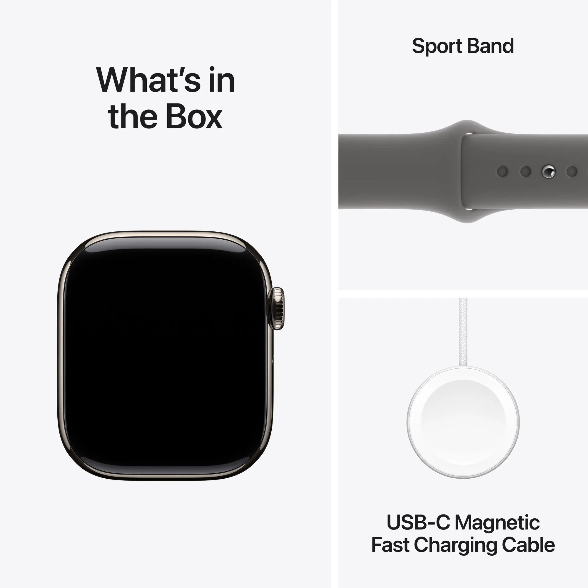 Apple Watch Series 10 GPS + Cellular, 42 mm-es natúr titántok, kőszürke sportszíj - M/L