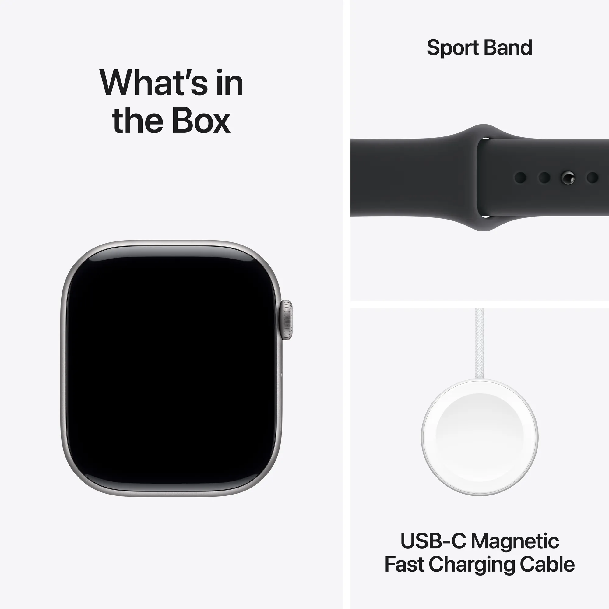 Apple Watch Series 11 GPS, 42 mm-es asztroszürke alumíniumtok, fekete sportszíj – SM