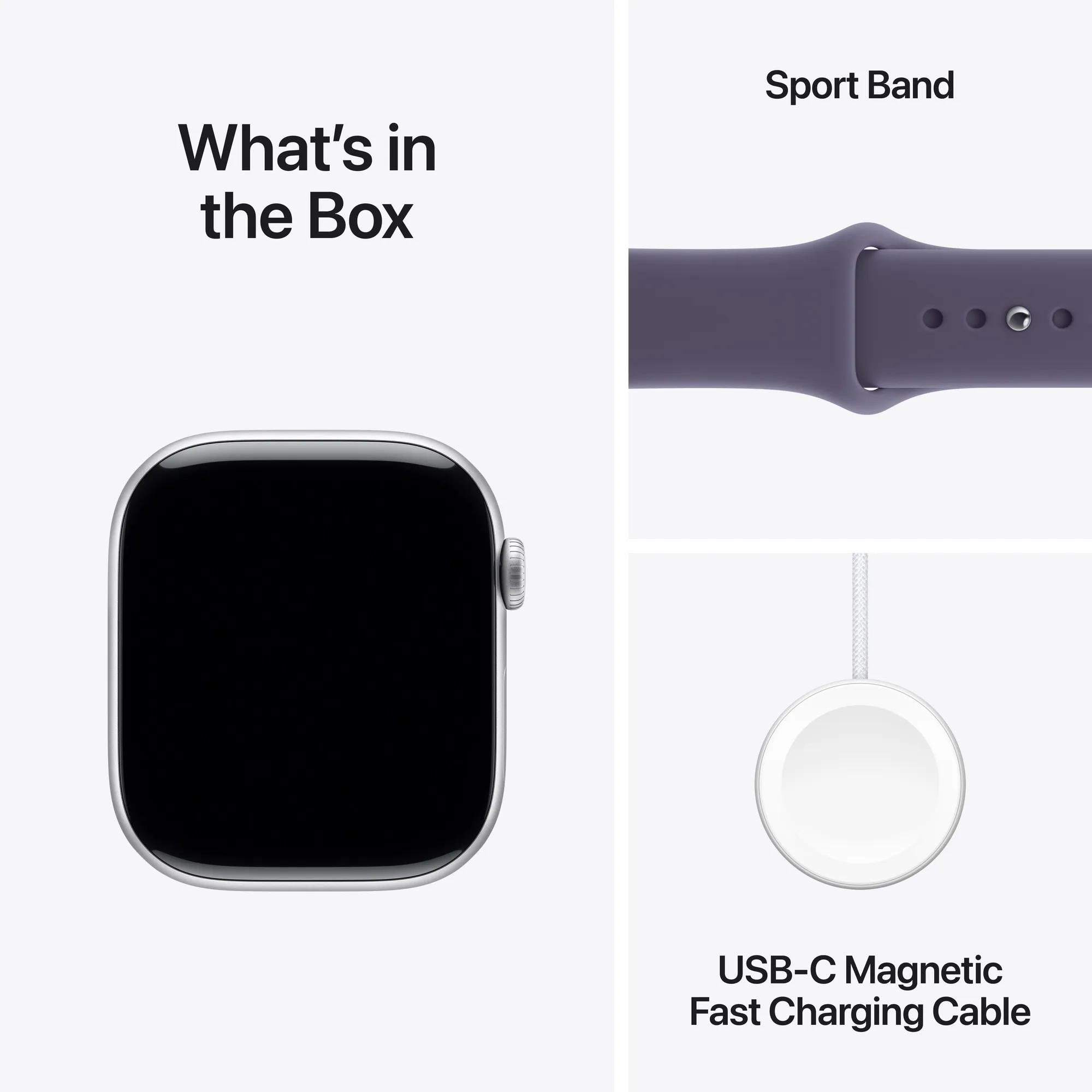 Apple Watch Series 11 GPS, 42 mm-es ezüstszínű alumíniumtok, ködös lila sportszíj – SM