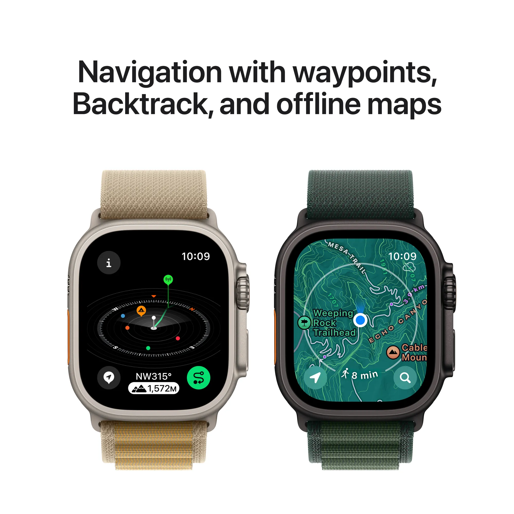 Apple Watch Ultra 2 GPS + Cellular, 49 mm-es fekete titántok, sötétzöld Alpesi pánt - M