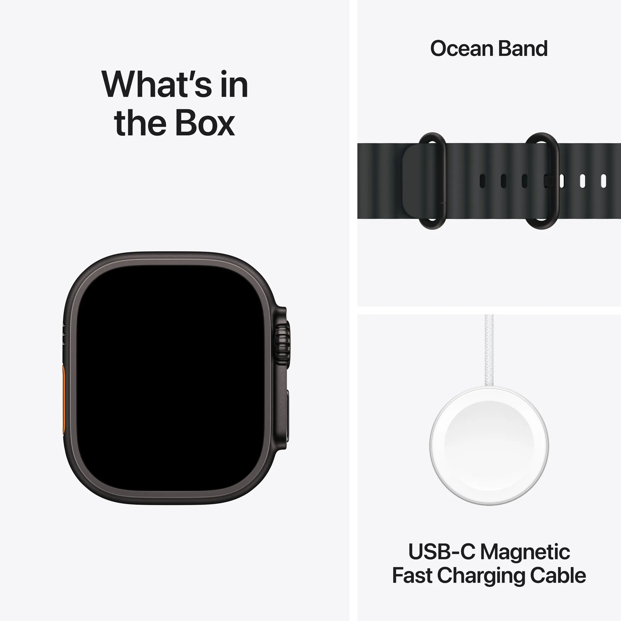 Apple Watch Ultra 2 GPS + Cell., 49 mm-es fekete titántok, fekete Óceán szíj (Bemutató darab - Új)