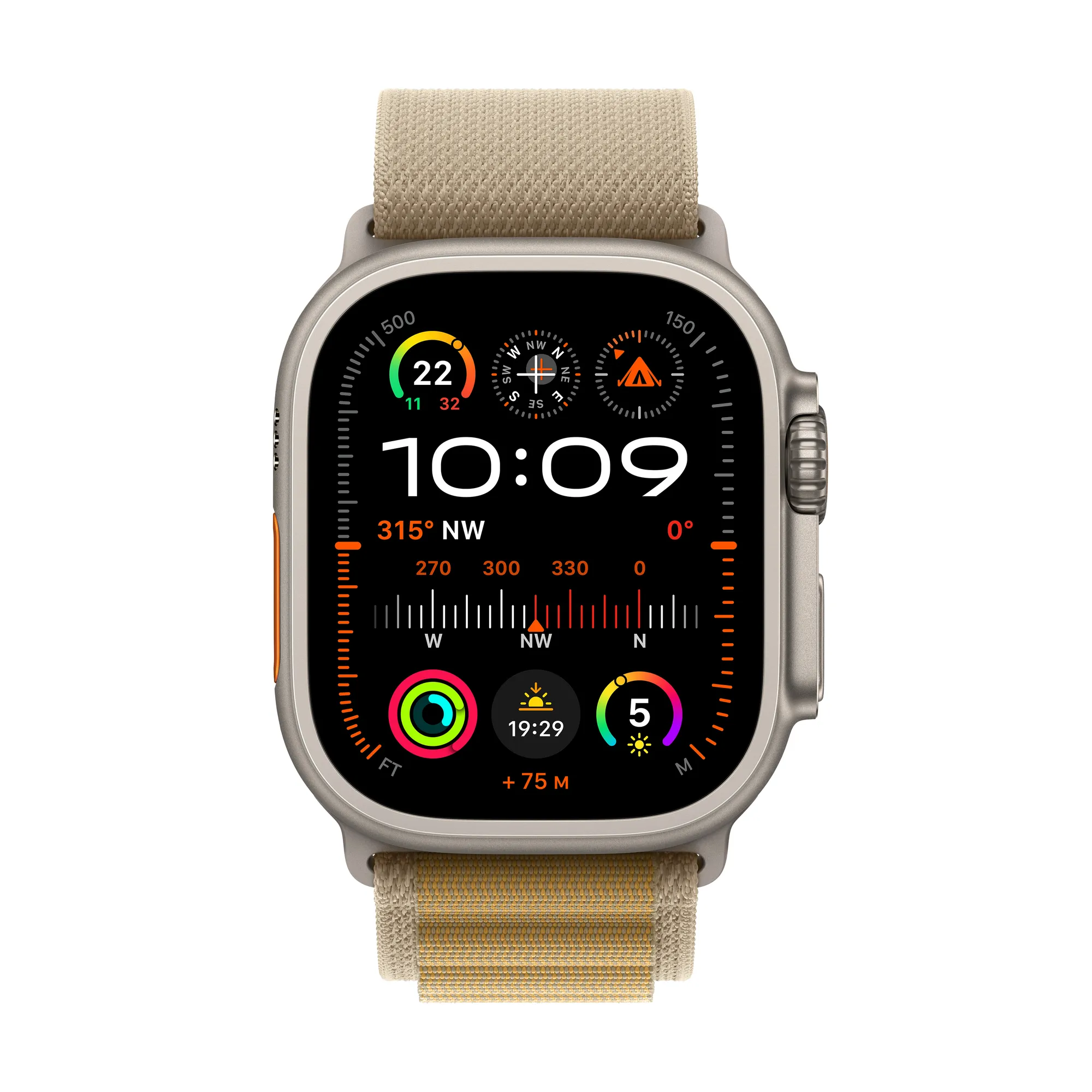 Apple Watch Ultra 2 GPS + Cellular, 49 mm-es natúr titántok, drapp Alpesi pánt - L