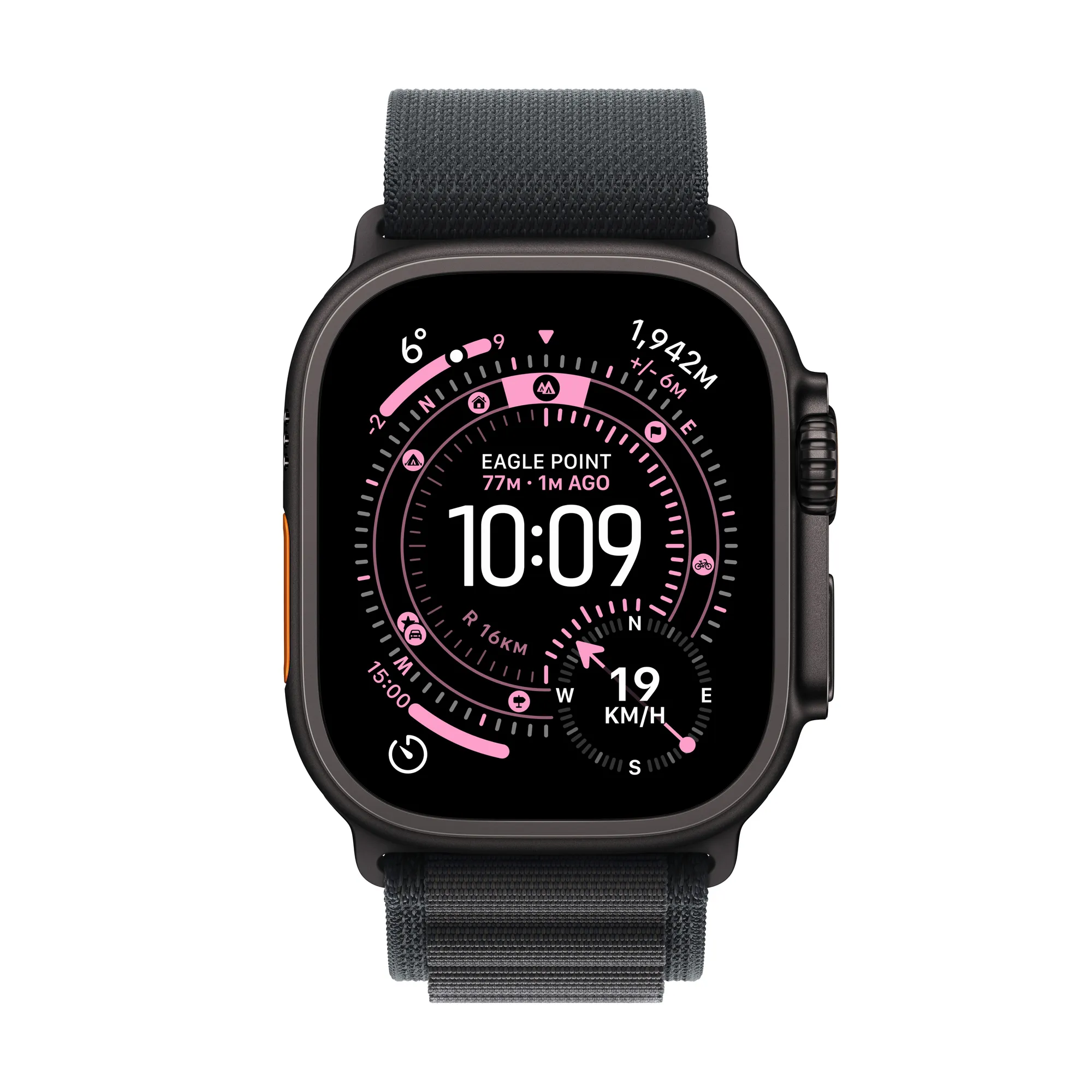 Apple Watch Ultra 3 GPS + Cellular, 49 mm-es natúr titántok, fekete Alpesi pánt – L