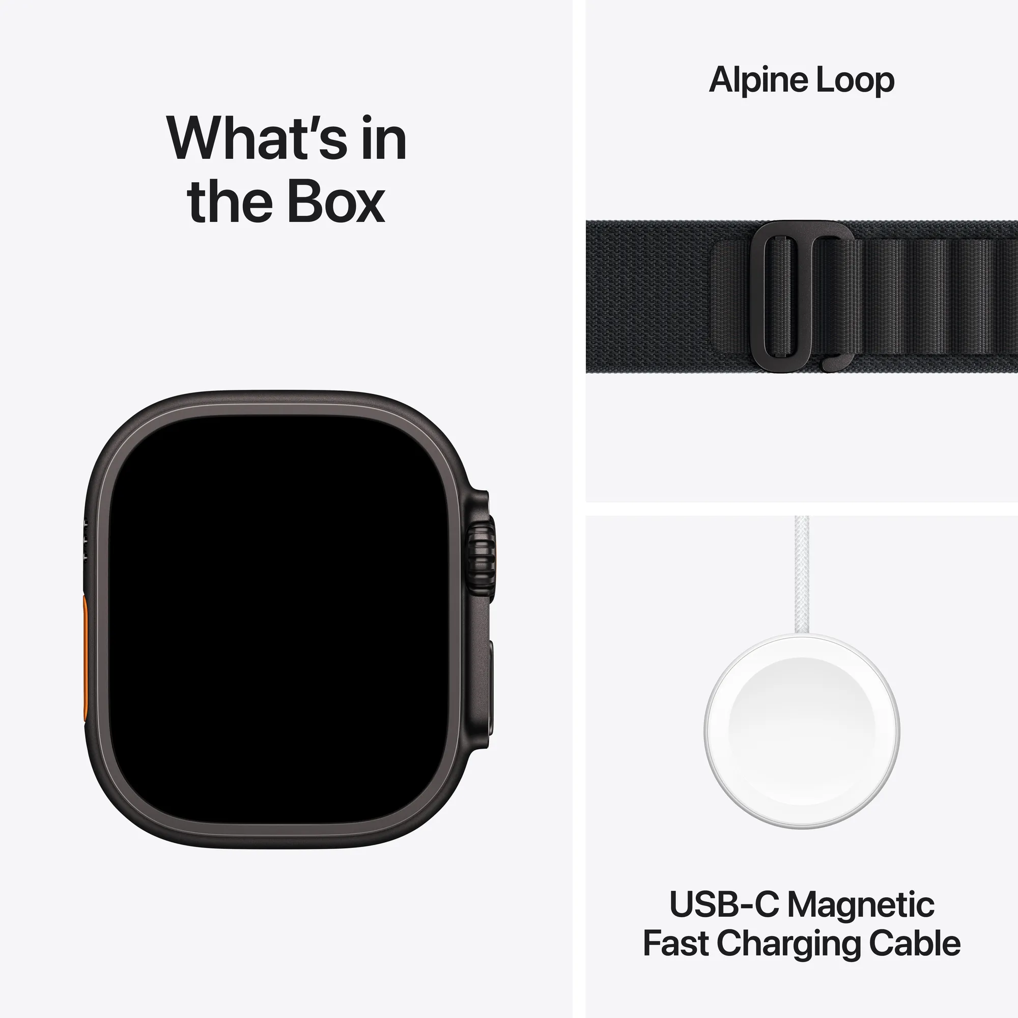 Apple Watch Ultra 3 GPS + Cellular, 49 mm-es natúr titántok, fekete Alpesi pánt – L