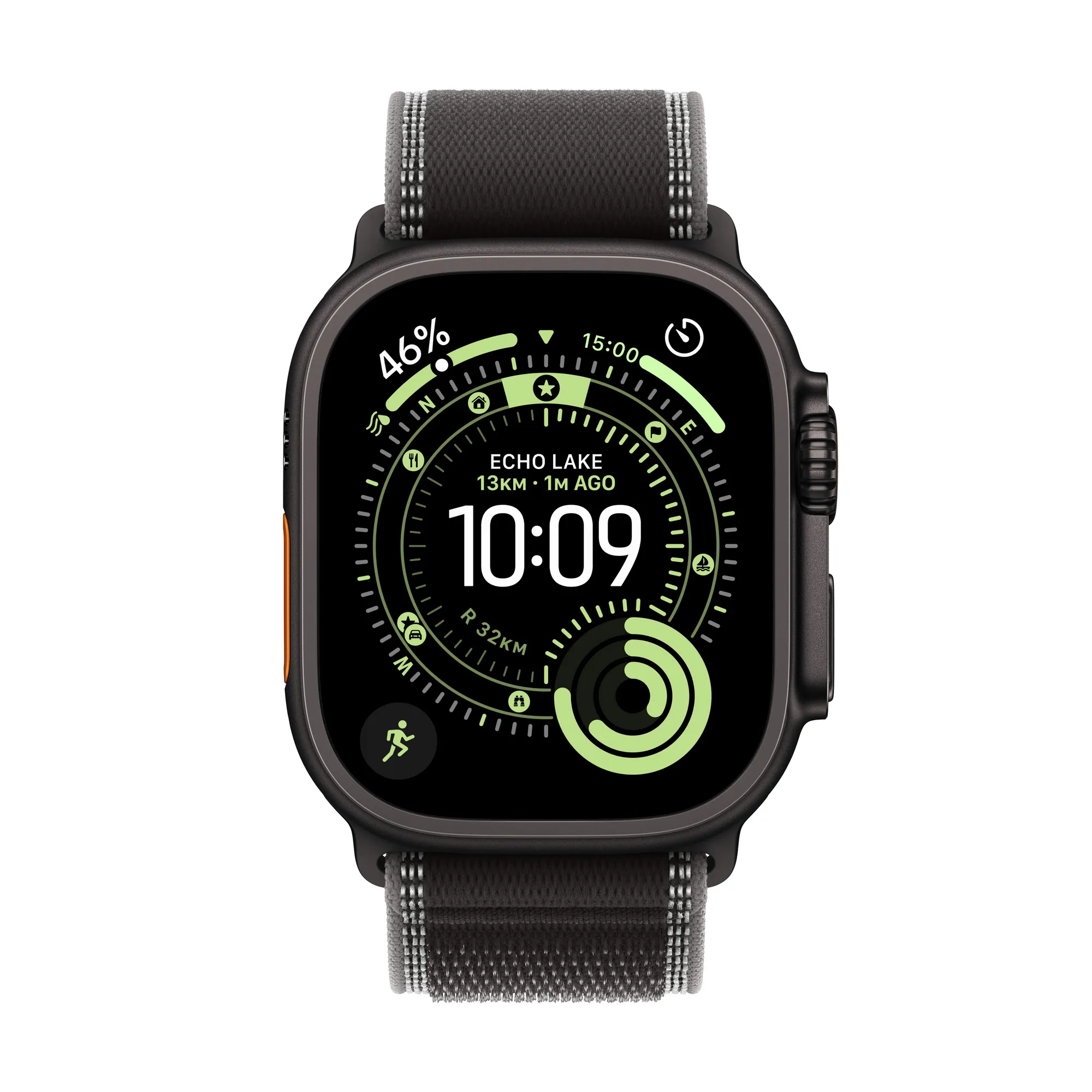 Apple Watch Ultra 3 GPS + Cellular, 49 mm-es natúr titántok, fekete-hamuszürke Terep pánt – ML