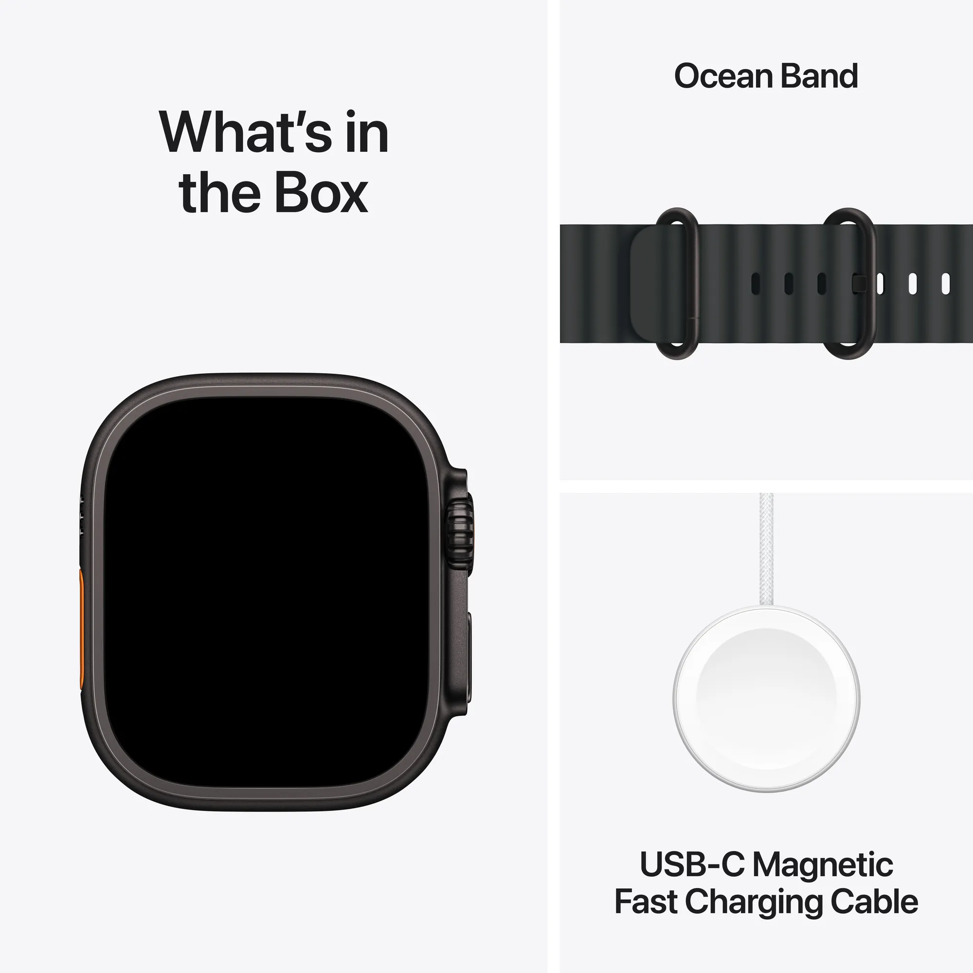 Apple Watch Ultra 3 GPS + Cellular, 49 mm-es natúr titántok, fekete Óceán szíj