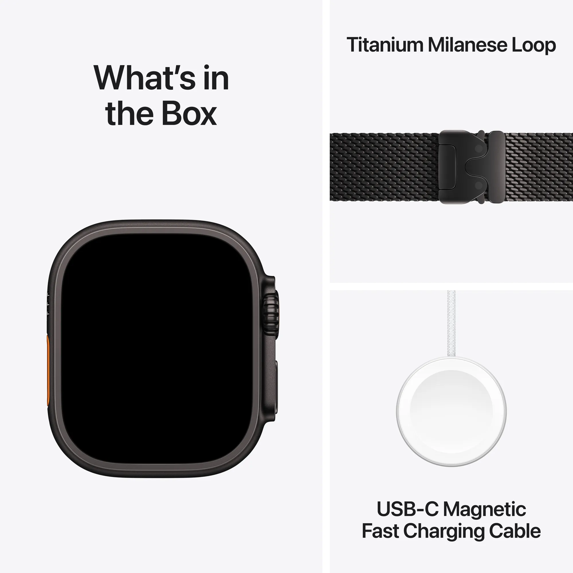 Apple Watch Ultra 3 GPS + Cellular, 49 mm-es fekete titántok, fekete titán milánói szíj – M