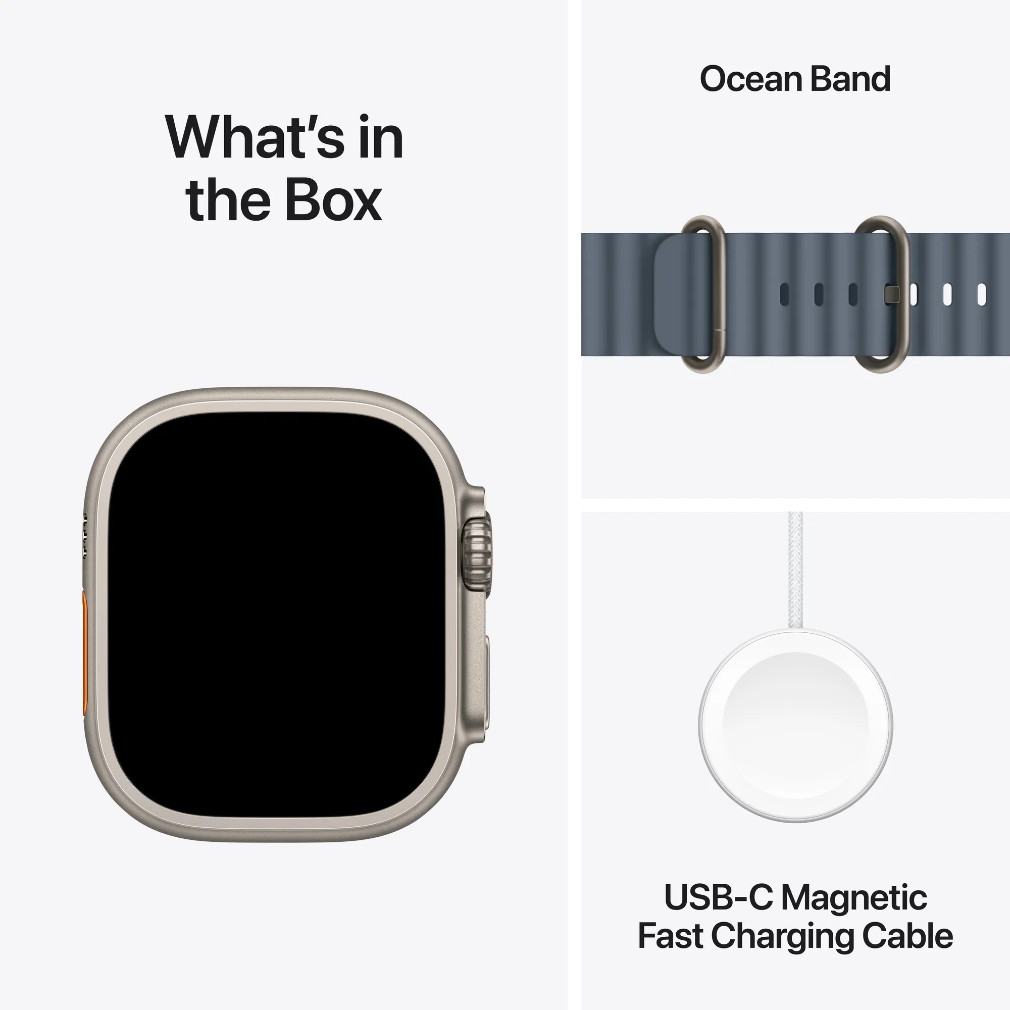 Apple Watch Ultra 3 GPS + Cellular, 49 mm-es natúr titántok, acélkék Óceán szíj