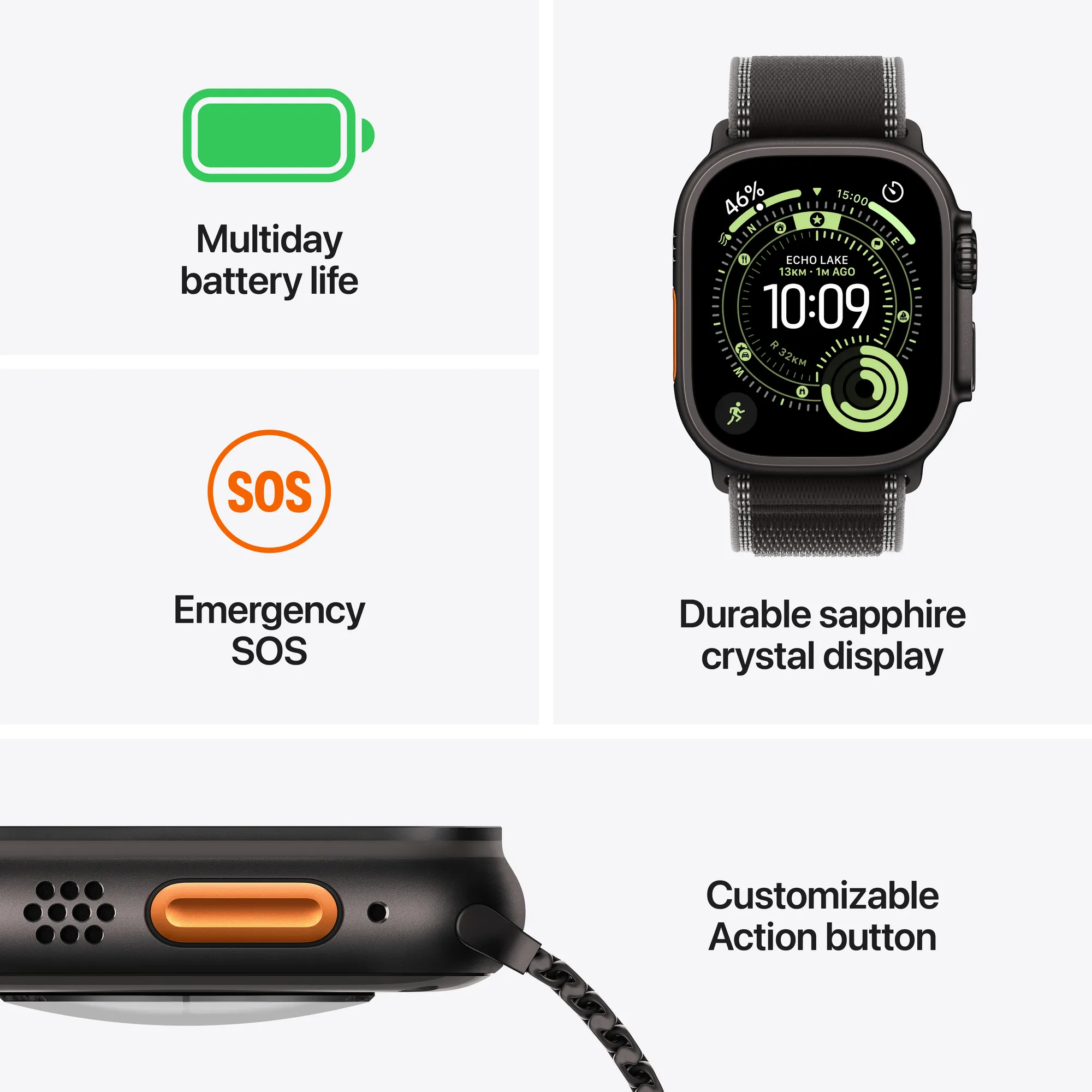 Apple Watch Ultra 3 GPS + Cellular, 49 mm-es natúr titántok, natúr titán milánói szíj – M