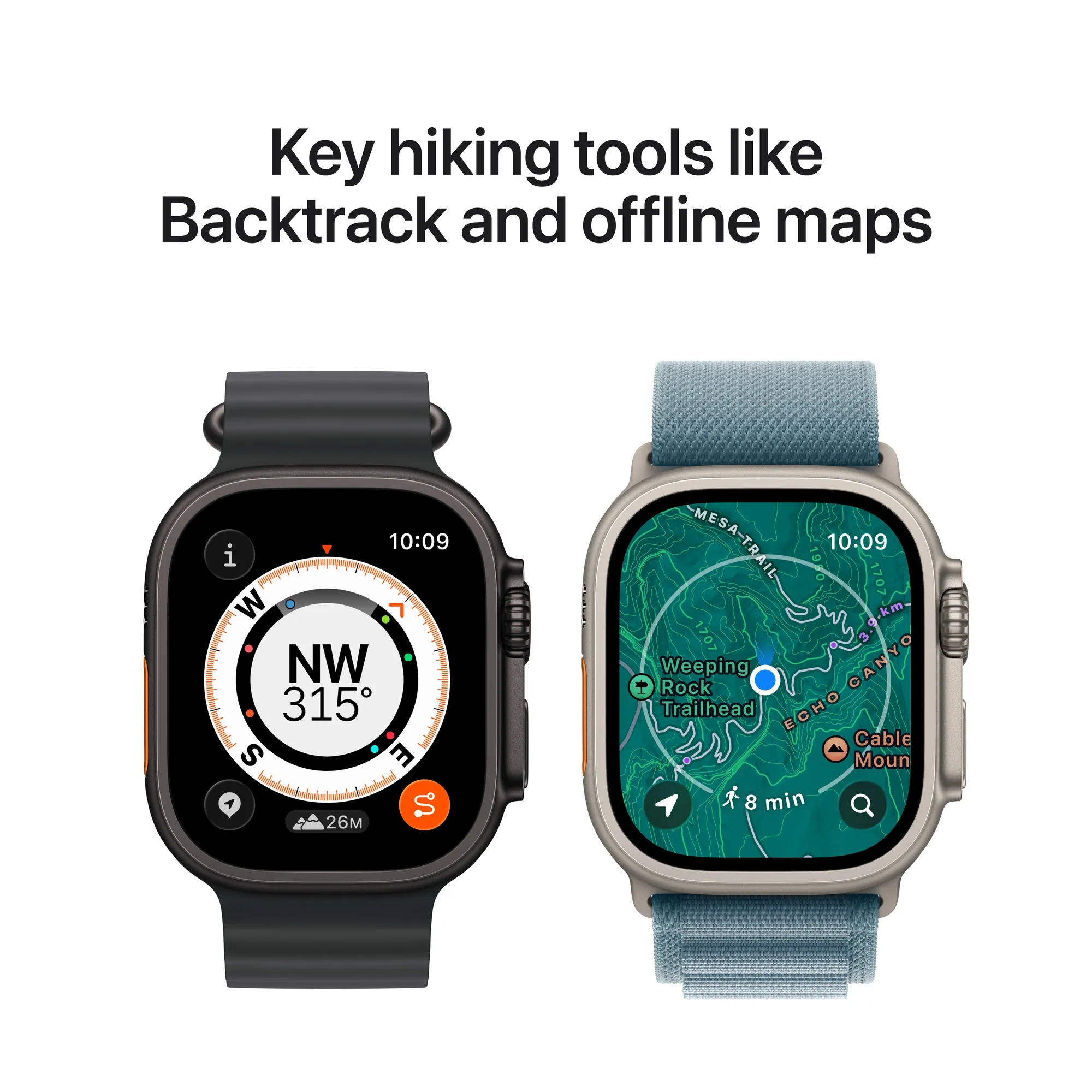 Apple Watch Ultra 3 GPS + Cellular, 49 mm-es natúr titántok, világoskék Alpesi pánt – M