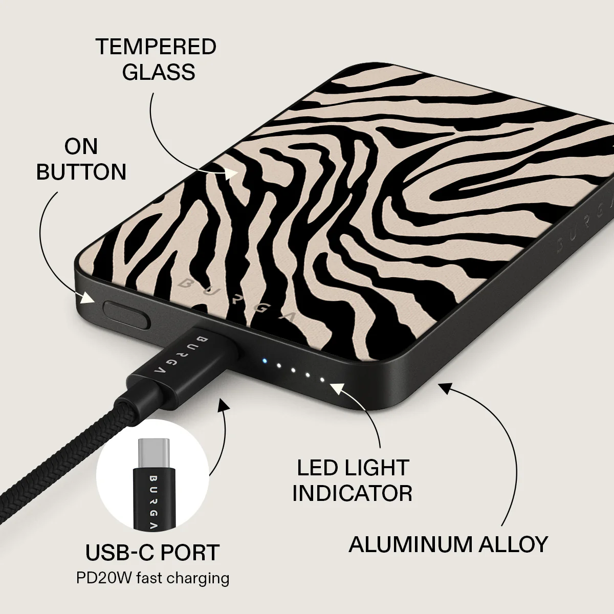 BURGA 5000 mAh vékony MagSafe-kompatibilis powerbank - imperial