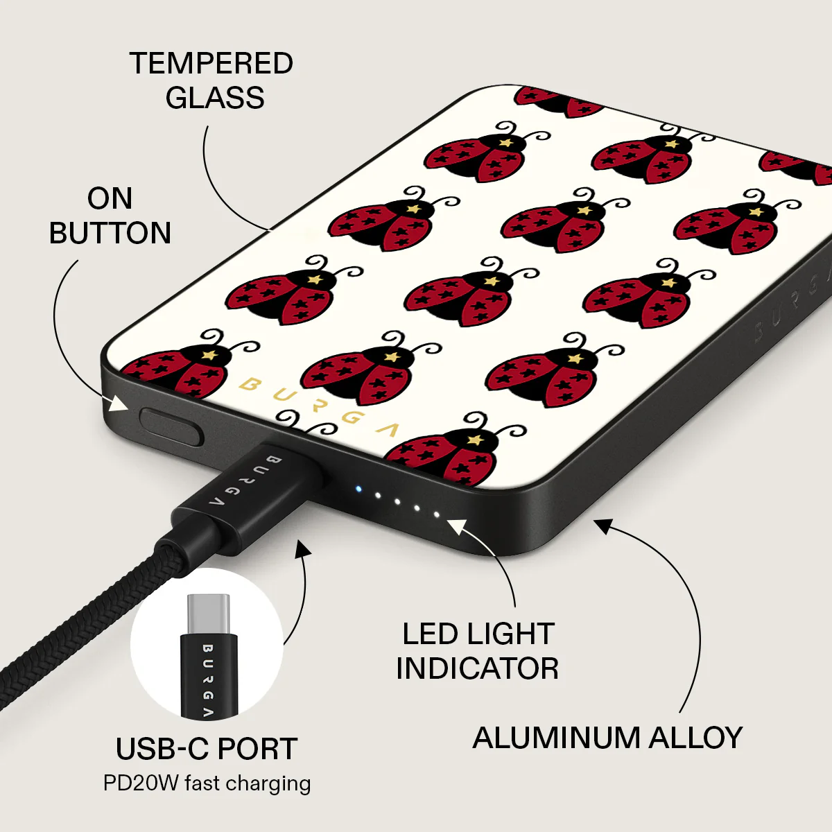 BURGA 5000 mAh vékony MagSafe-kompatibilis powerbank - Lady Luck