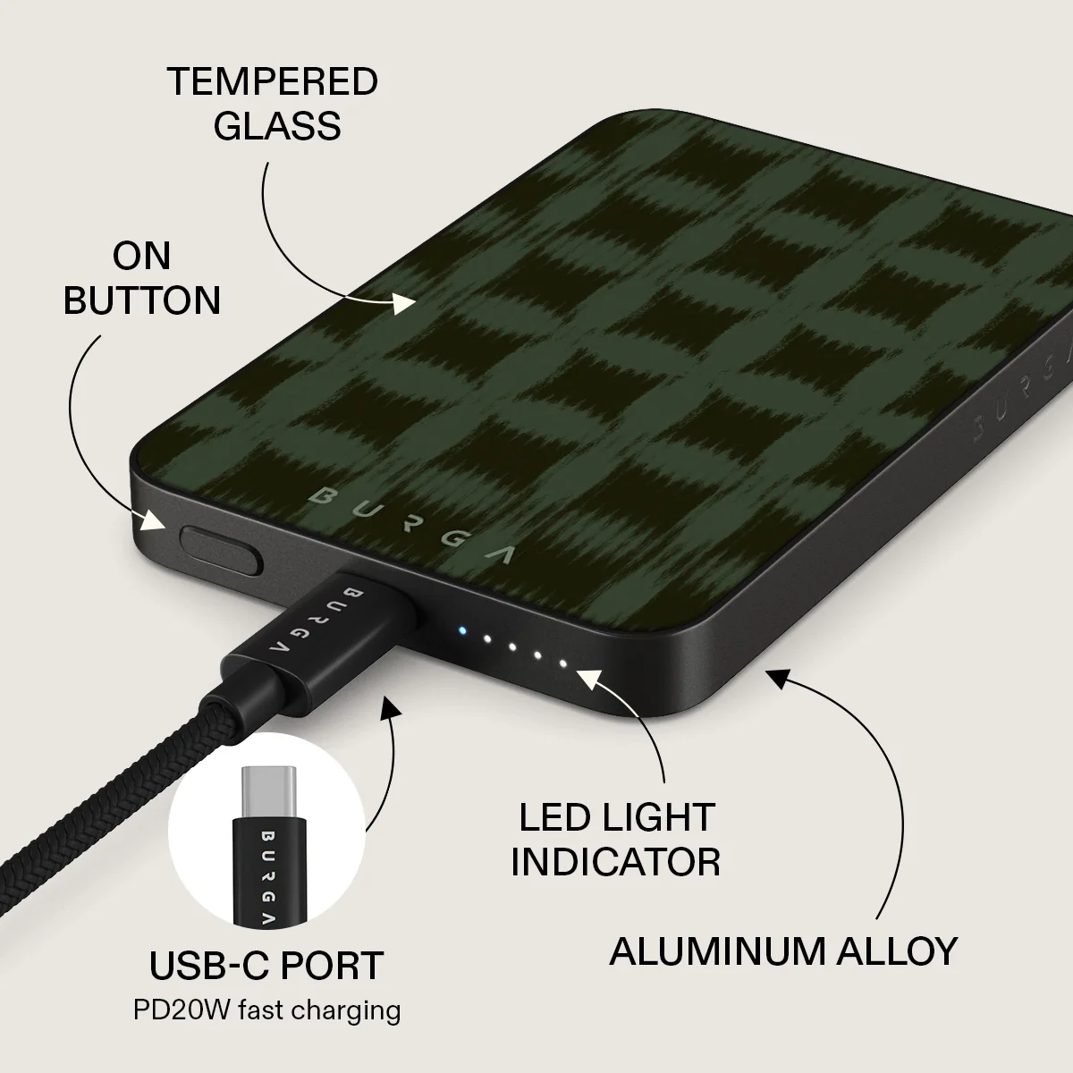 BURGA 5000 mAh vékony MagSafe-kompatibilis powerbank - Matrix