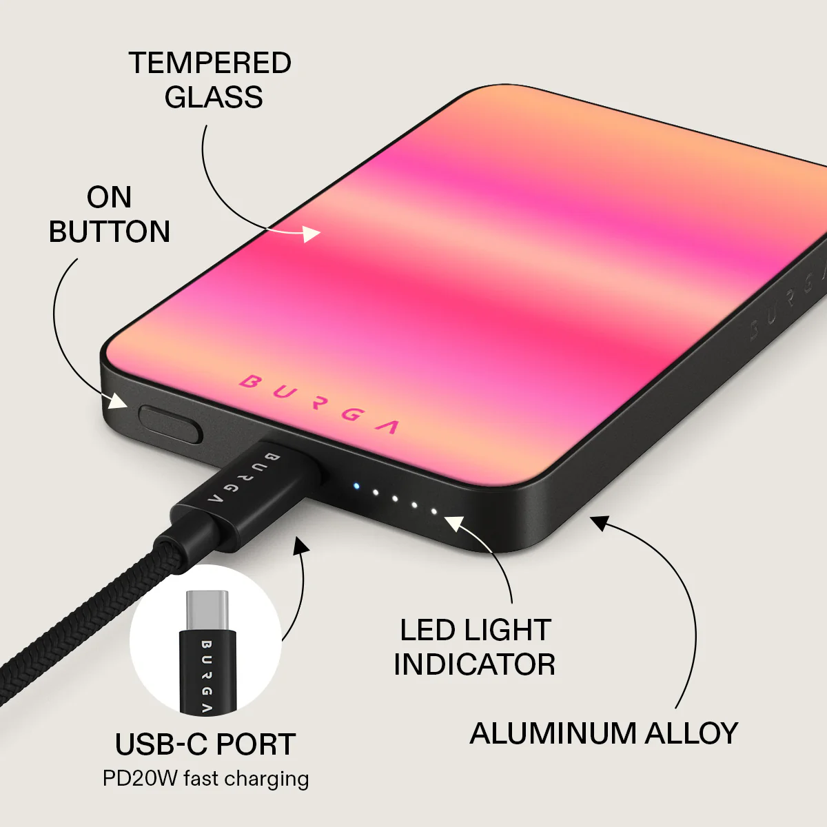BURGA 5000 mAh vékony MagSafe-kompatibilis powerbank - SPF100