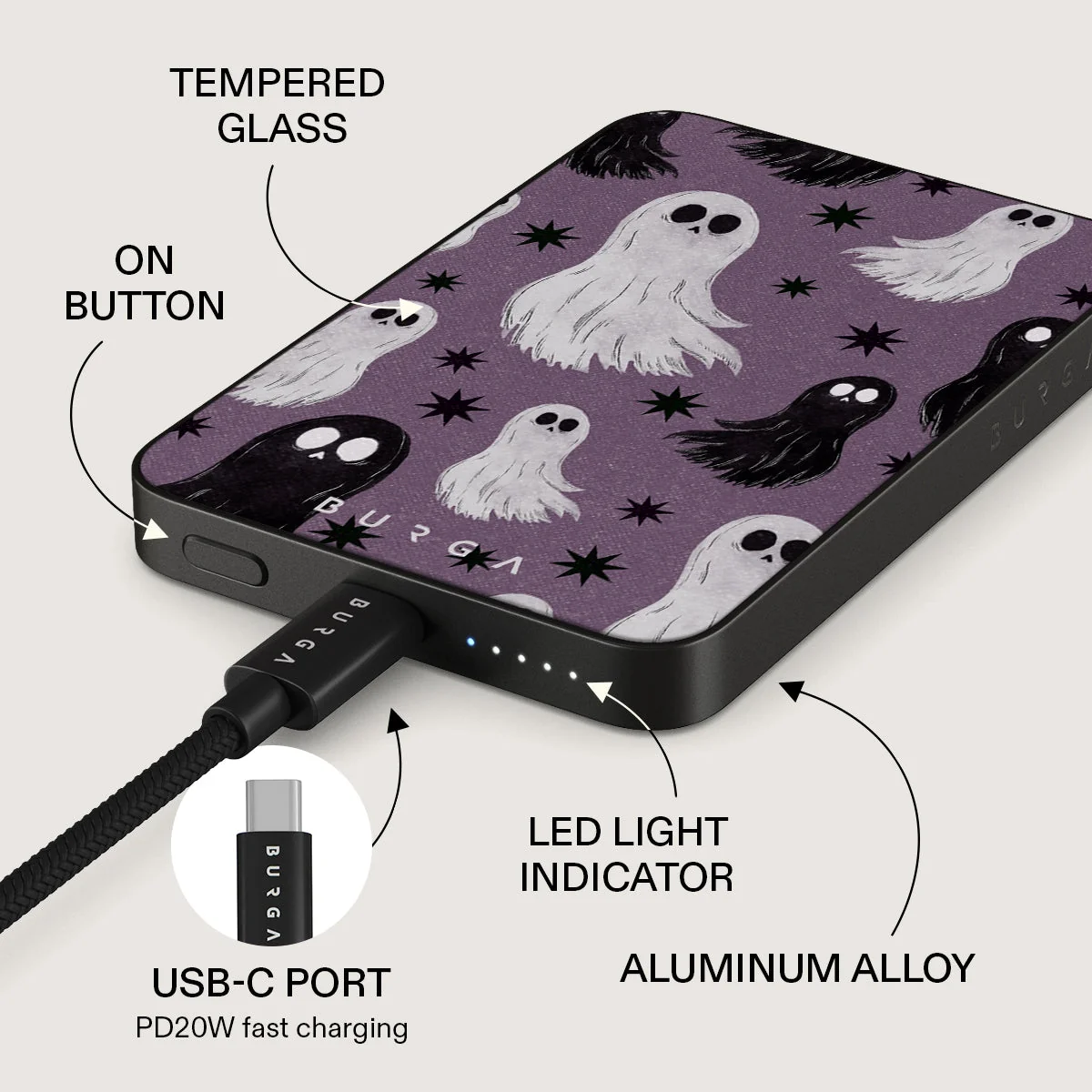 BURGA 5000 mAh vékony MagSafe-kompatibilis powerbank - Spooky