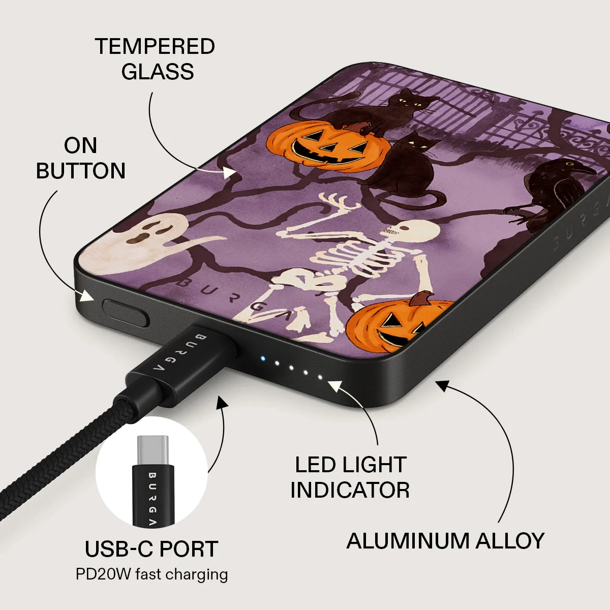 BURGA 5000 mAh vékony MagSafe-kompatibilis powerbank - Trick or Treat