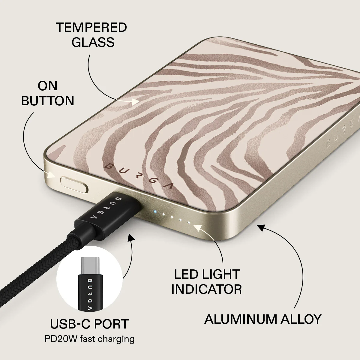 BURGA 5000 mAh vékony MagSafe-kompatibilis powerbank - lustre